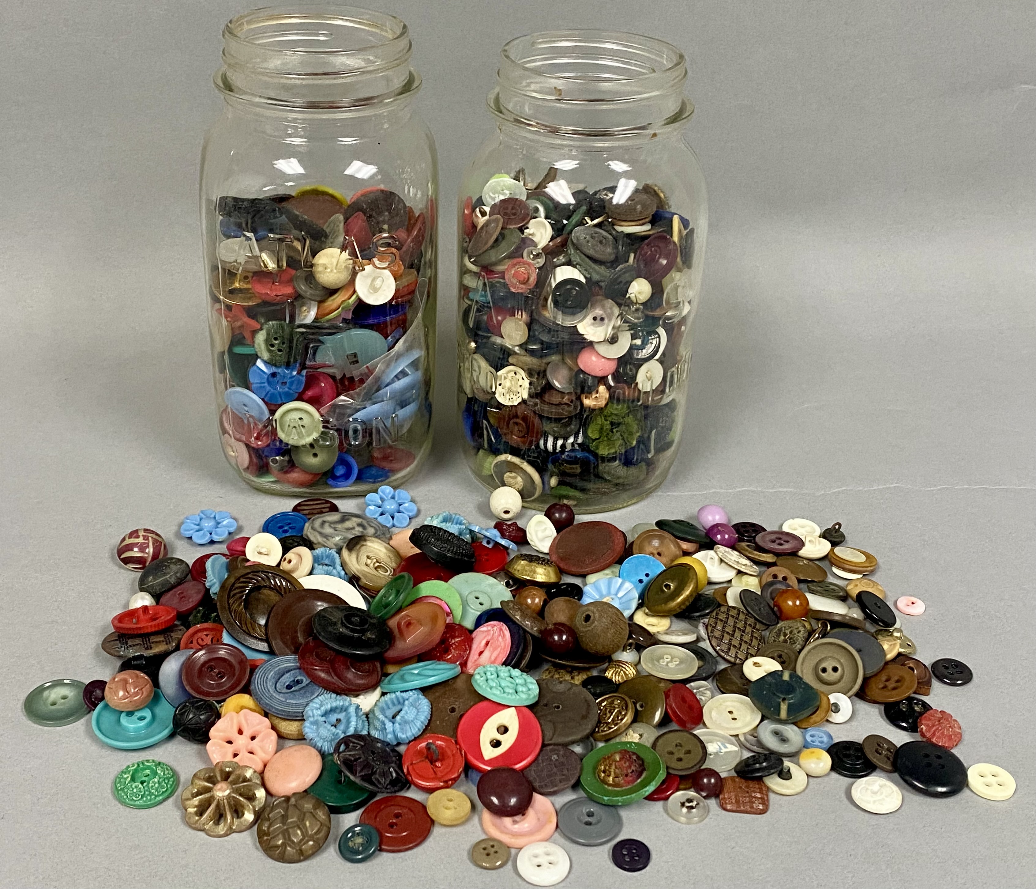 Two Atlas Mason Jars of Vintage Buttons