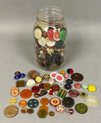 Assorted Vintage Sewing Buttons in Jar. An assortment of vintage and antique sewing buttons 