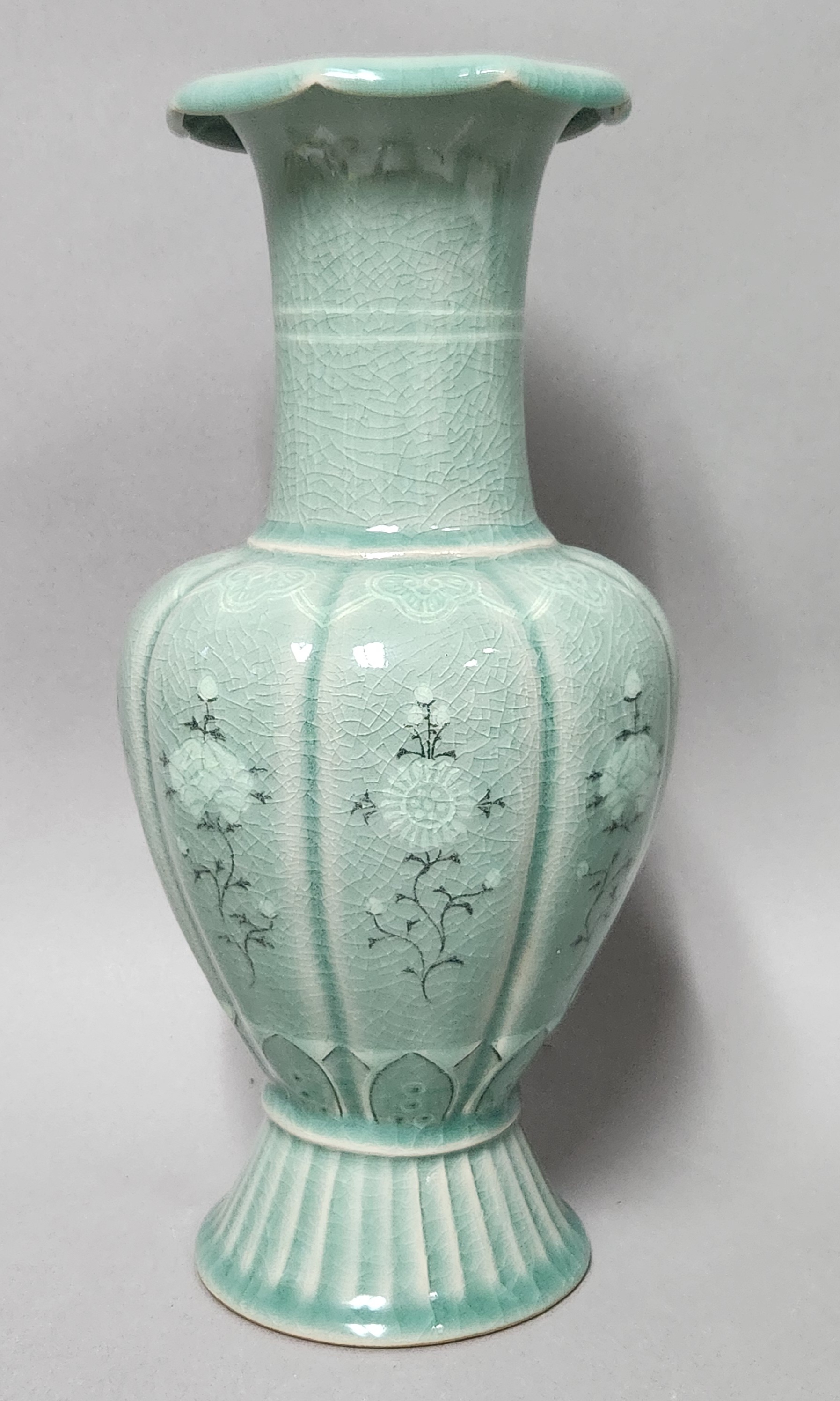 Korean Inlaid Celadon Floral Vase