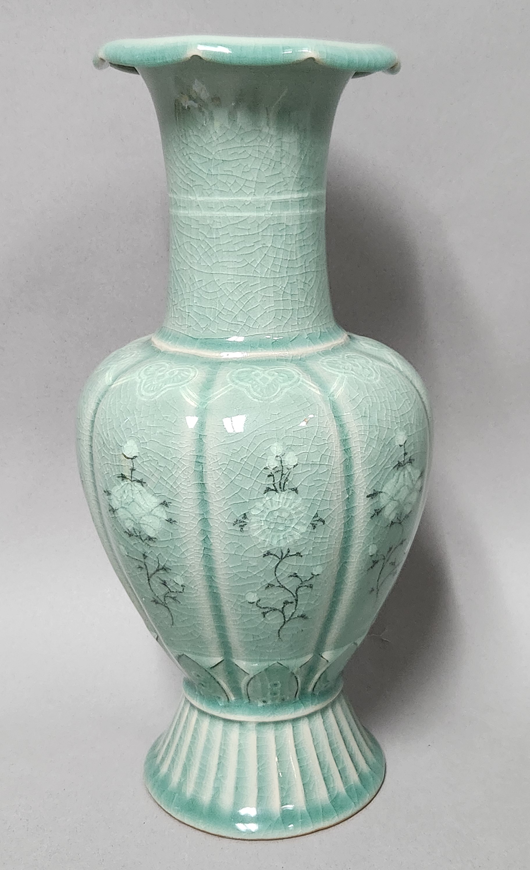 Korean Inlaid Celadon Floral Vase