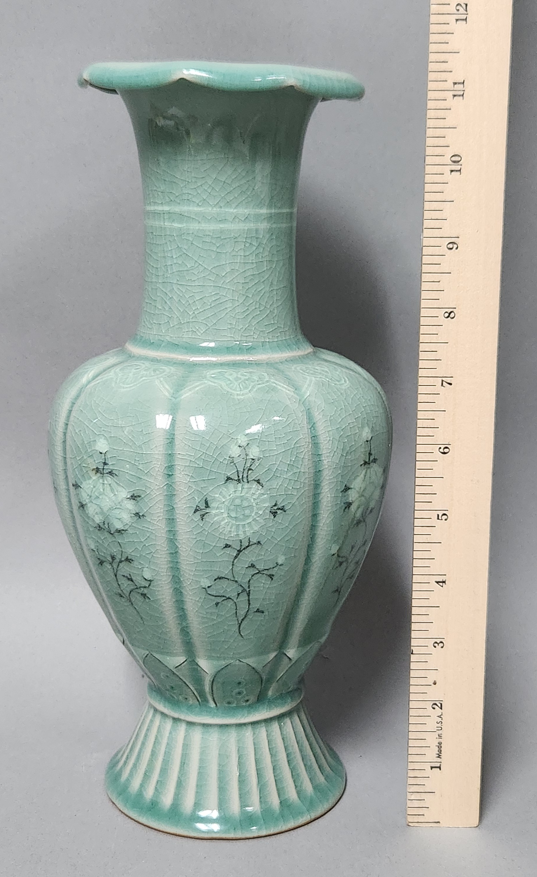 Korean Inlaid Celadon Floral Vase