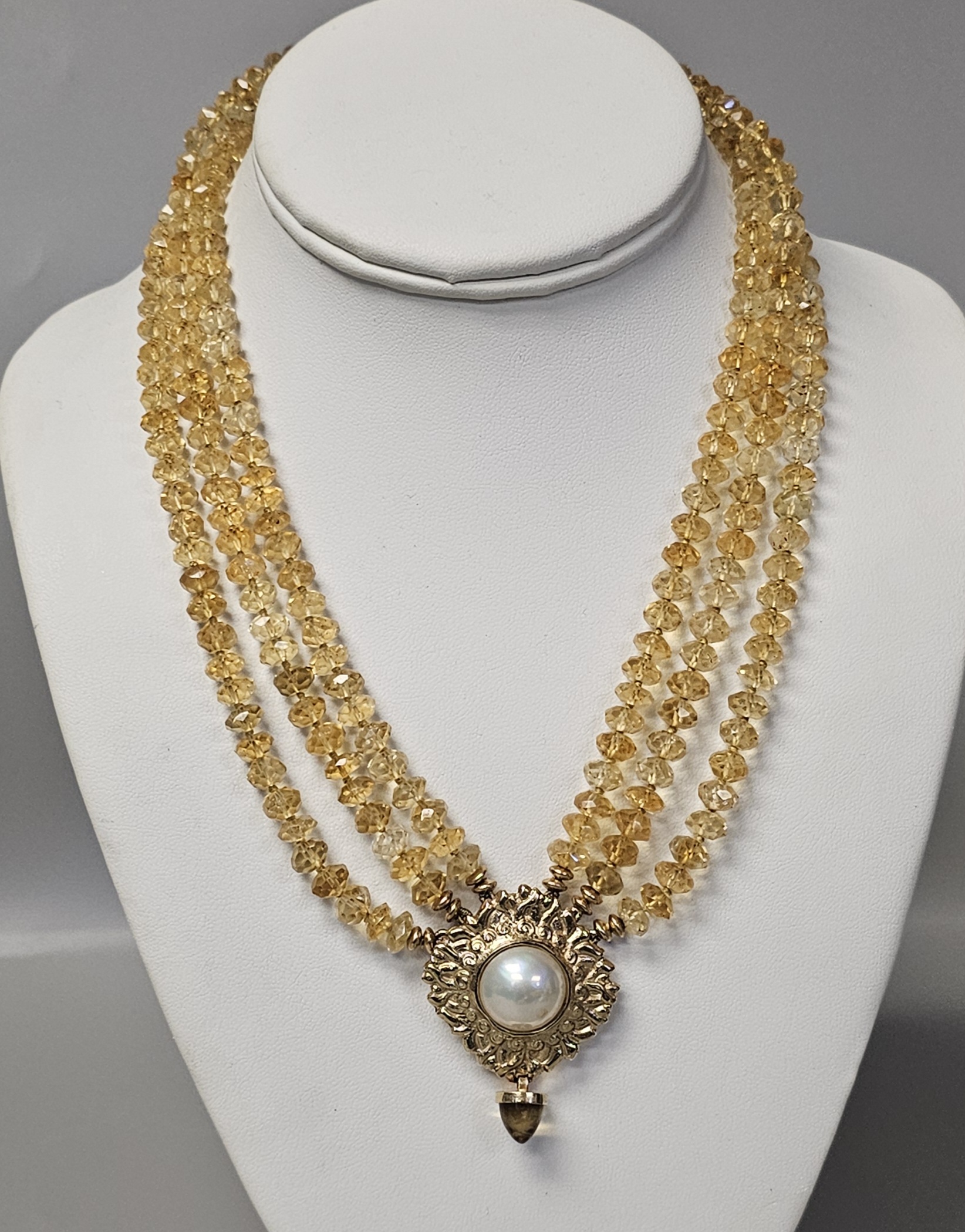 14K Citrine and Mabe Pearl Necklace