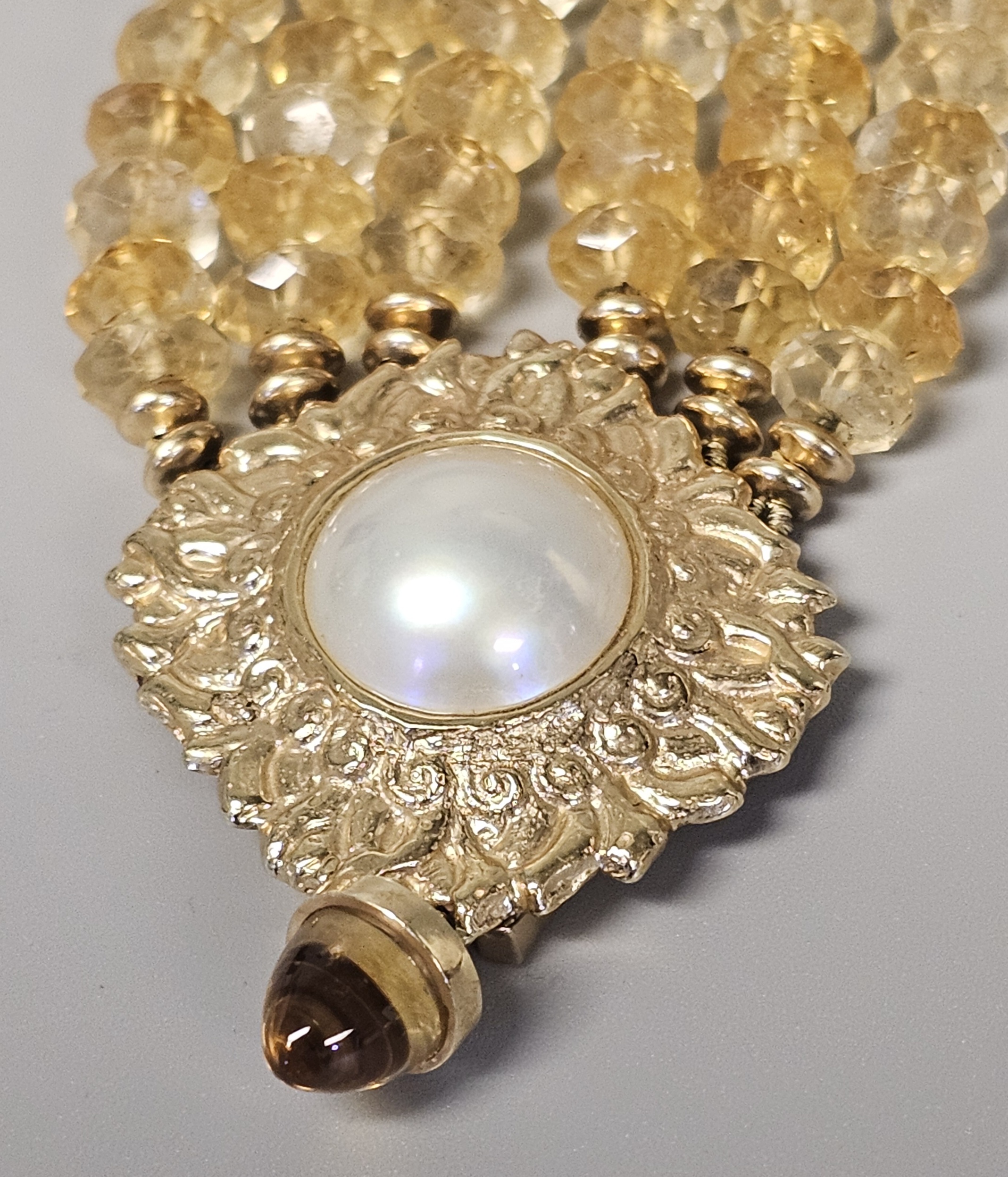 14K Citrine and Mabe Pearl Necklace