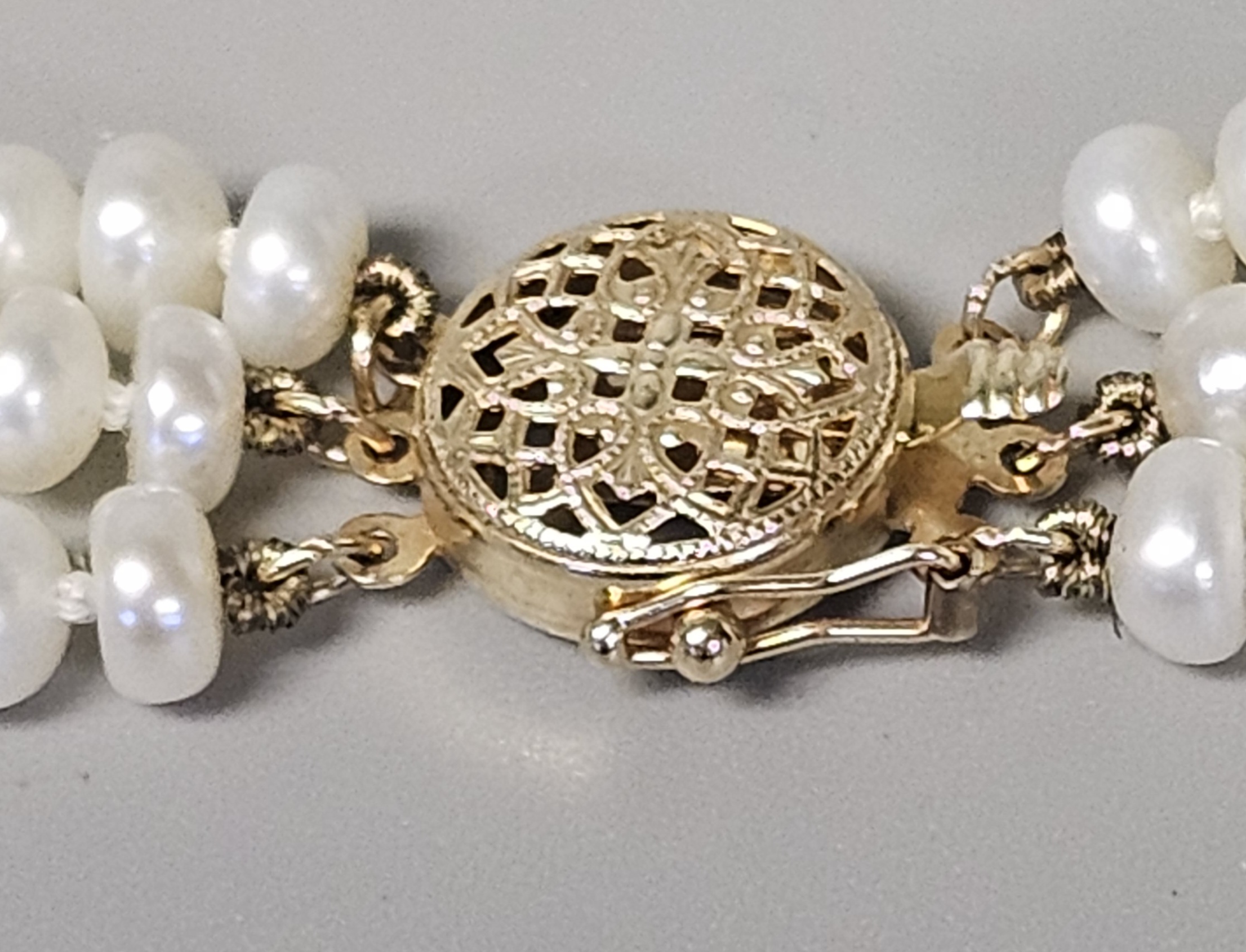 14K Triple-Strand Pearl and Carved Jade Necklace