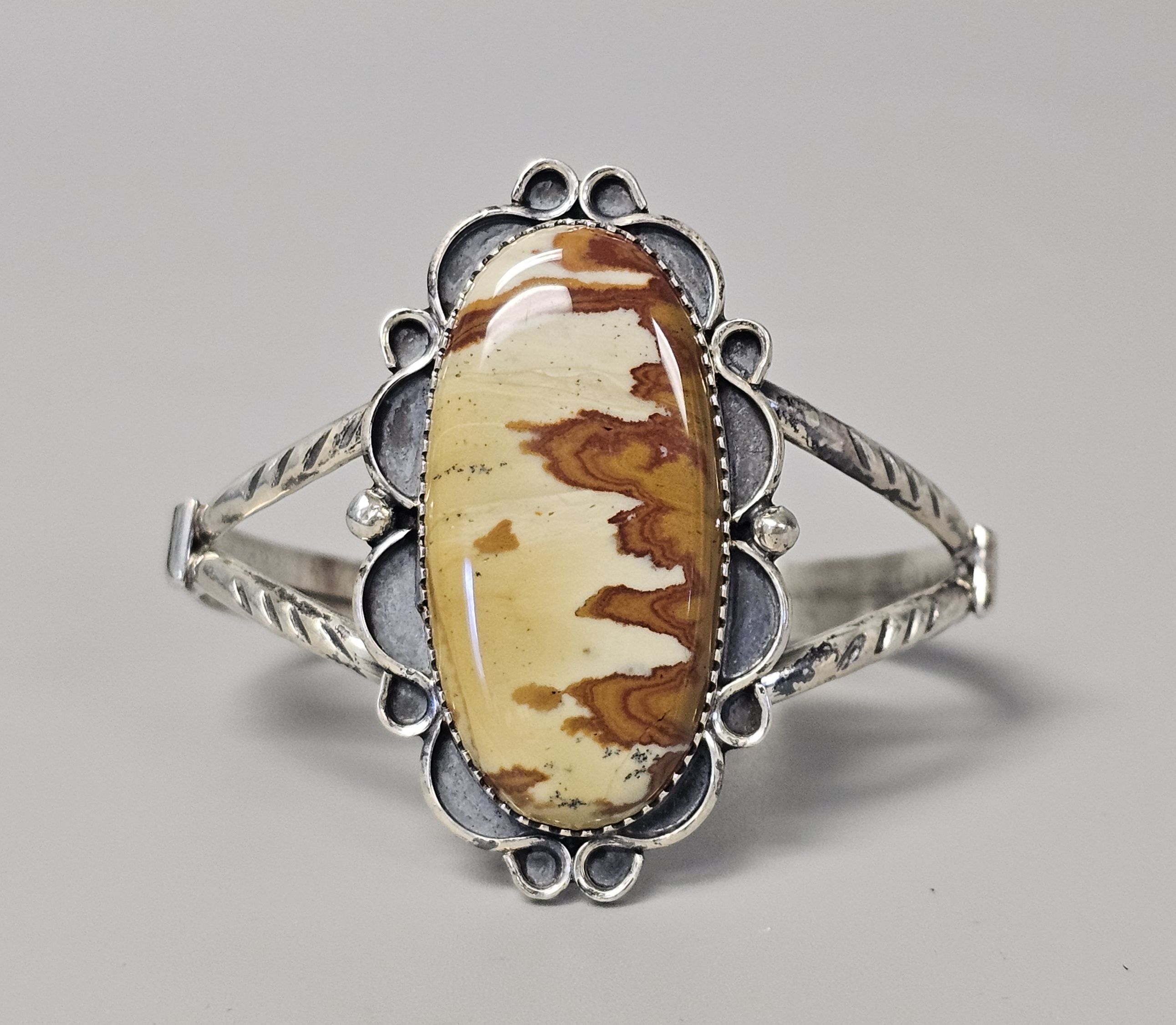 Sterling Southwestern Picture Jasper Cuff 28.2 Grams