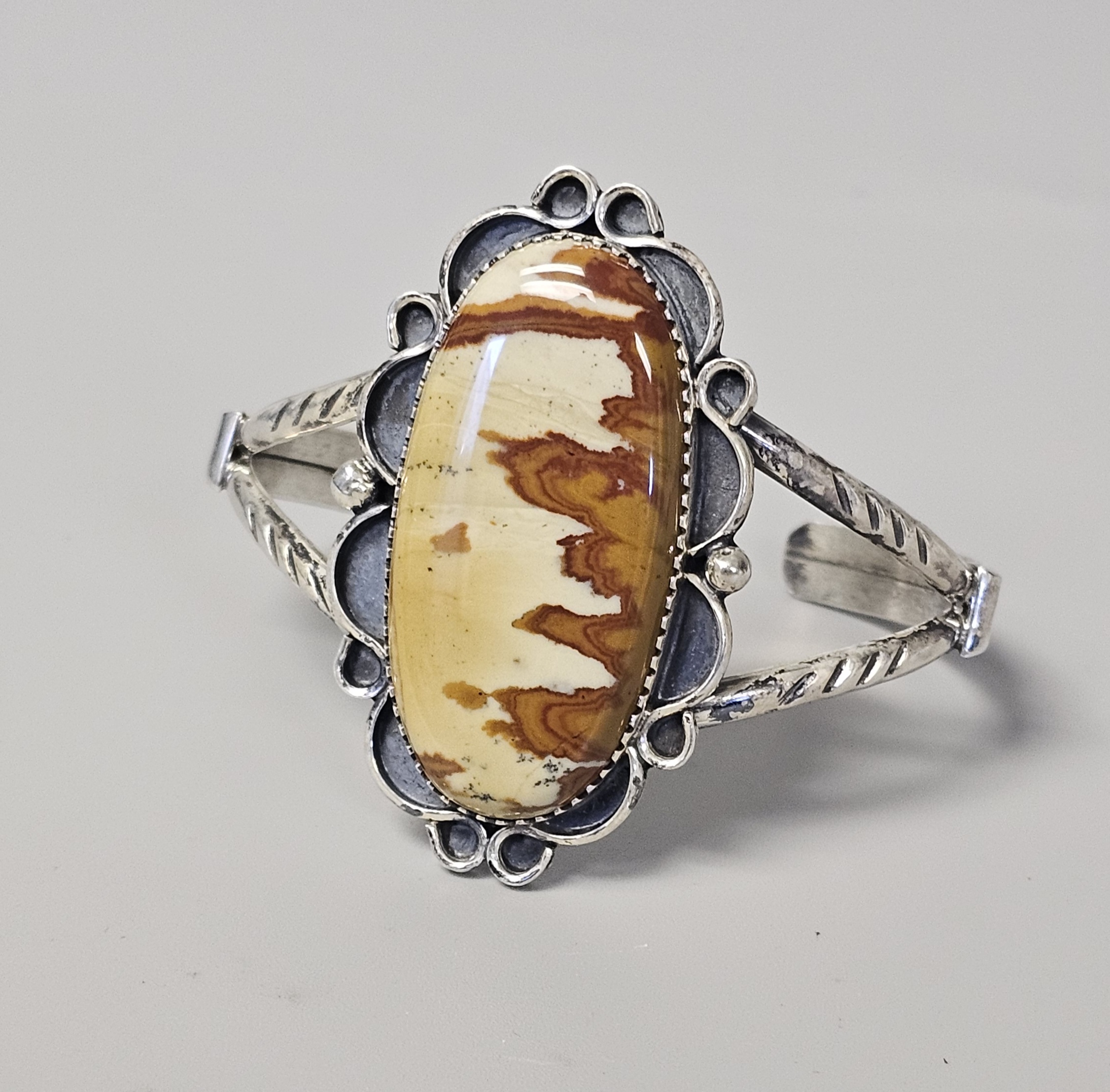 Sterling Southwestern Picture Jasper Cuff 28.2 Grams