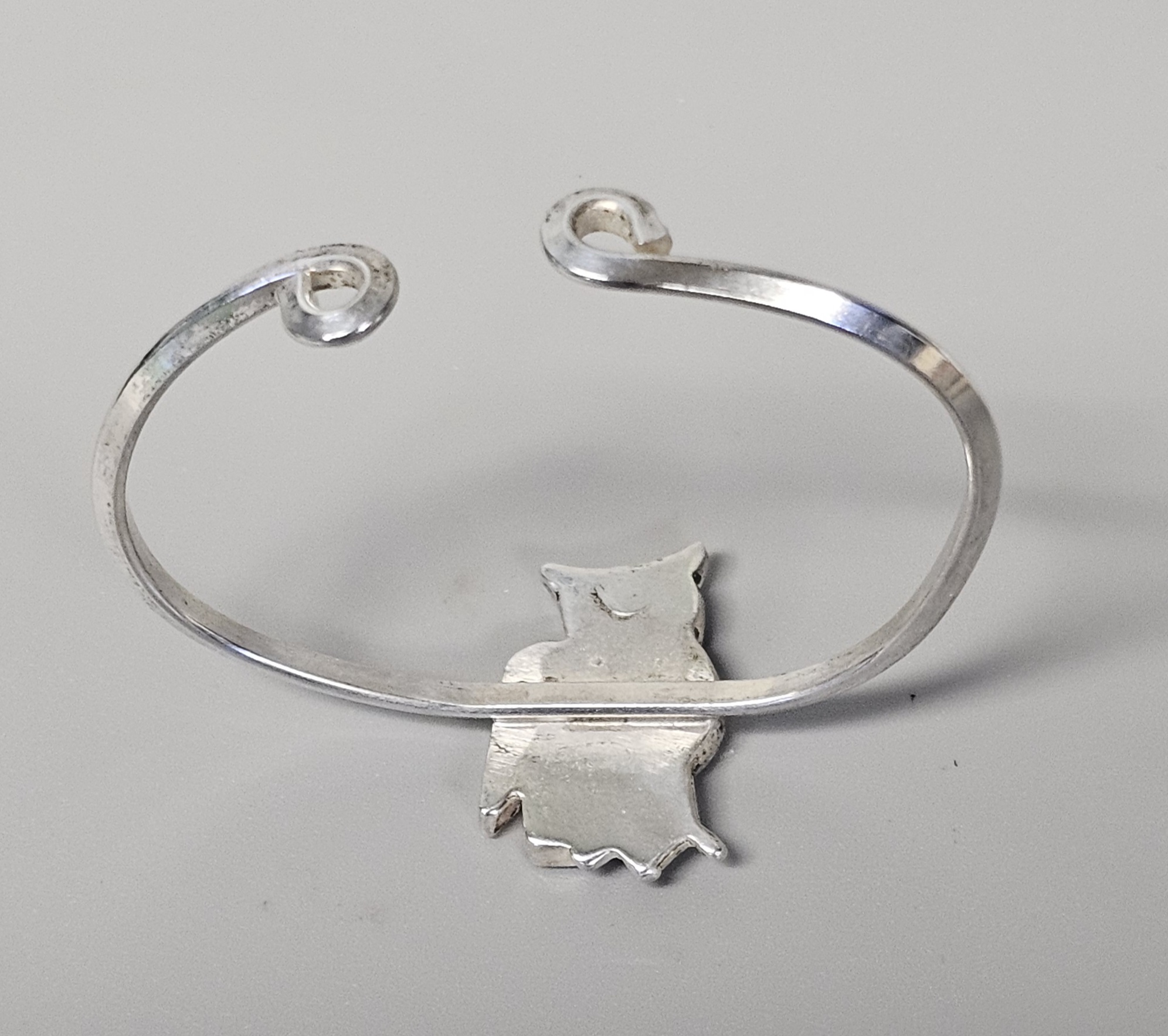 Zuni-Style Inlay Owl Silver Bracelet 10.0 Grams