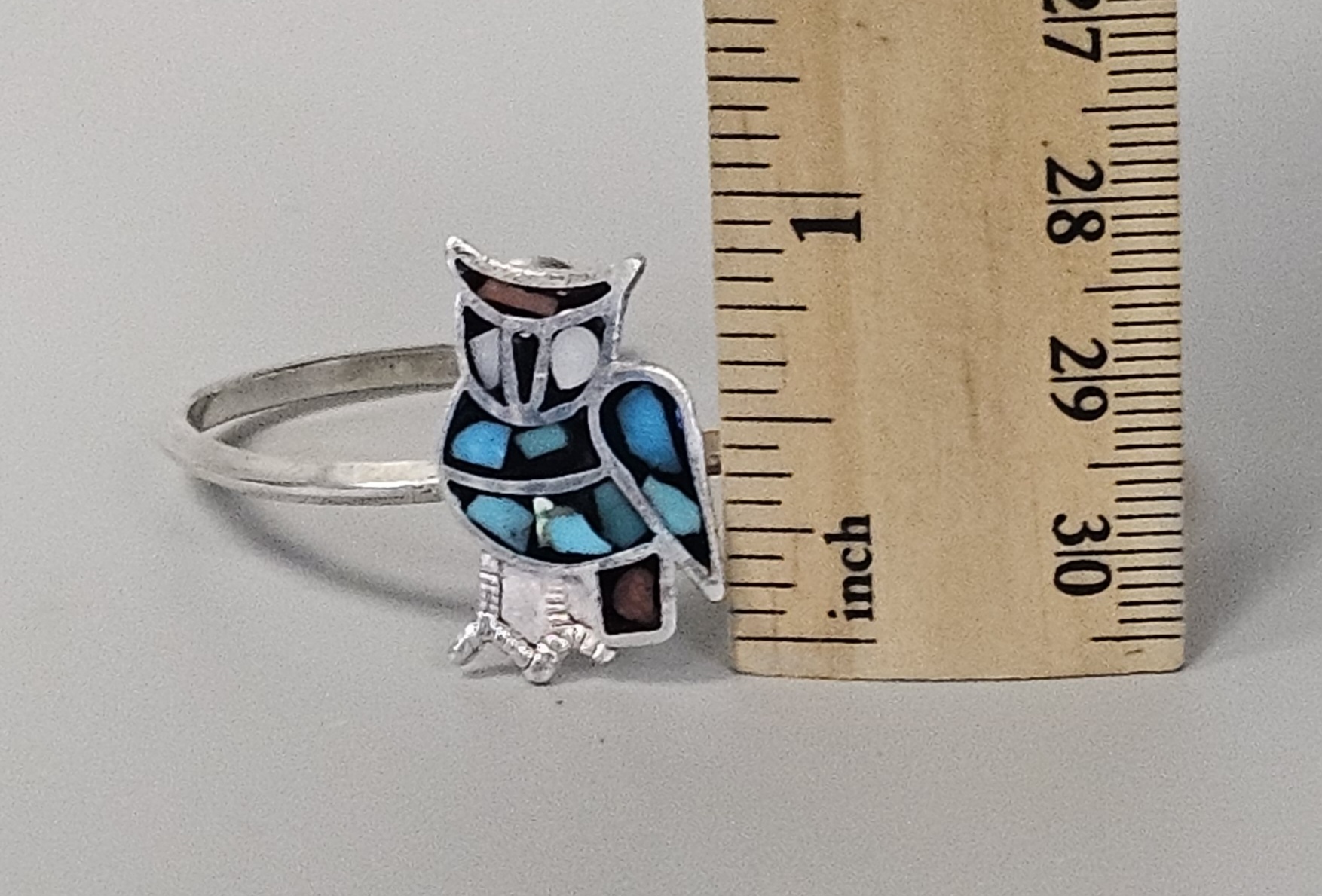 Zuni-Style Inlay Owl Silver Bracelet 10.0 Grams