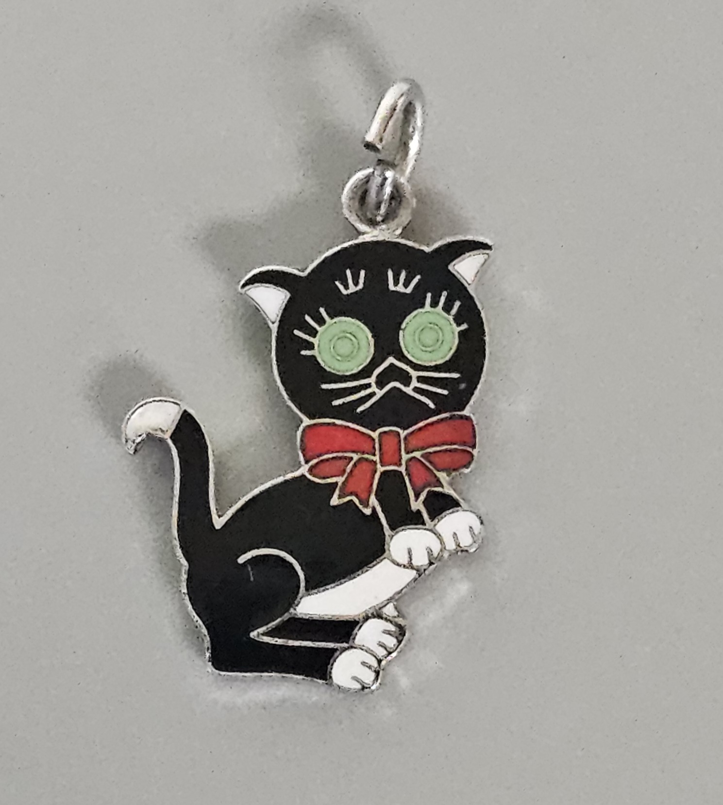 Vintage Sterling Enamel Cat Charm 2.0 Grams