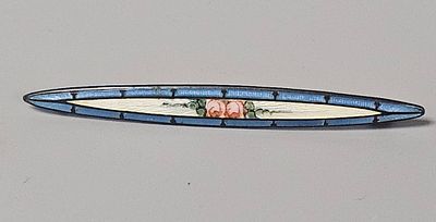Art Deco Enamel Bar Brooch. This sterling silver bar brooch features a central marquise-shaped 