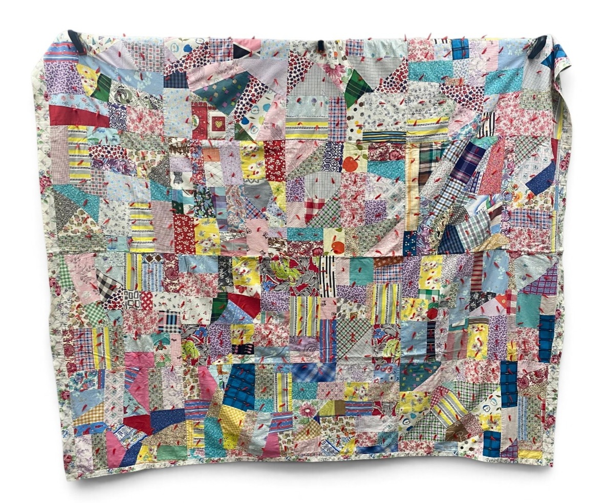 Mid-Century Hand-Tied Cotton Crazy Quilt