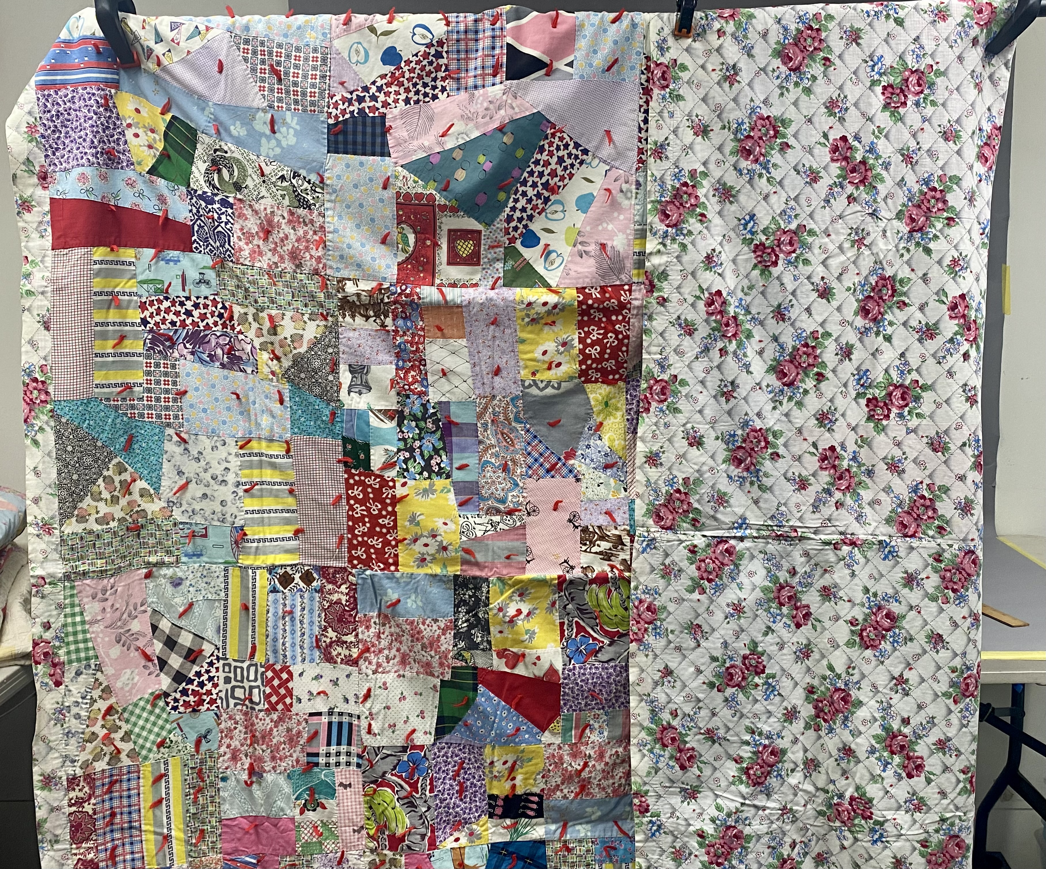 Mid-Century Hand-Tied Cotton Crazy Quilt