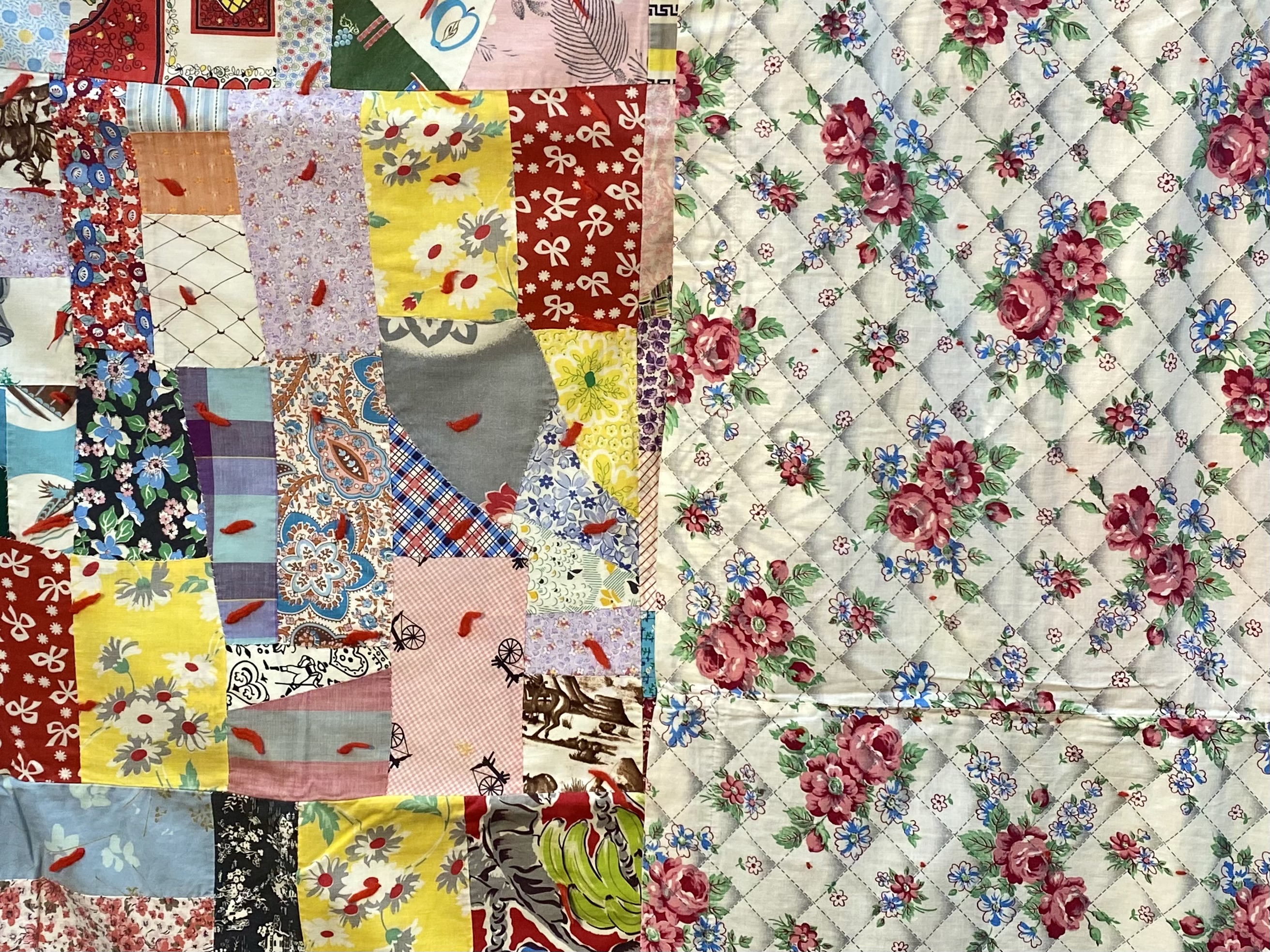 Mid-Century Hand-Tied Cotton Crazy Quilt