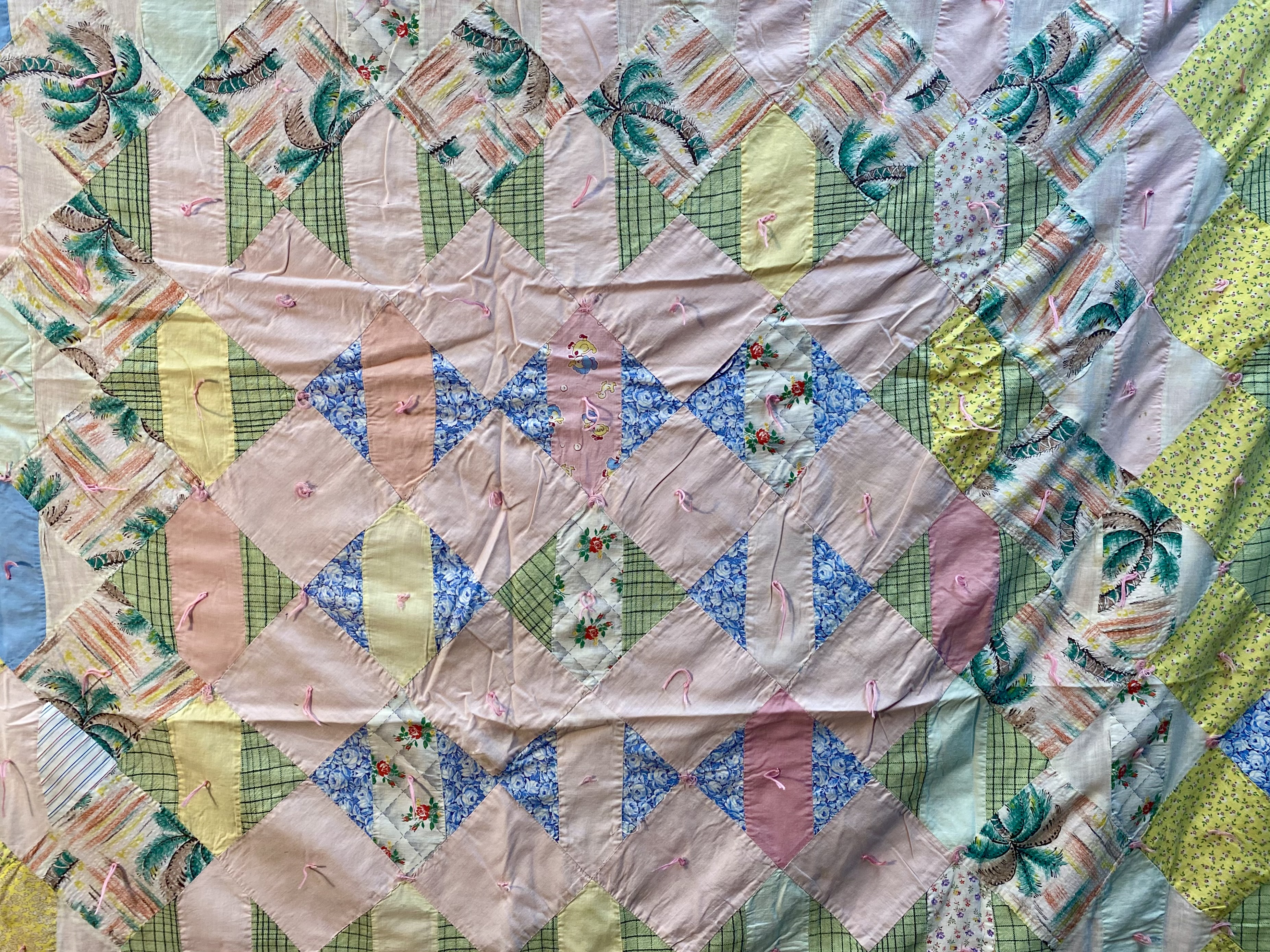 Mid-Century Hand-Pieced Spider Web Quilt