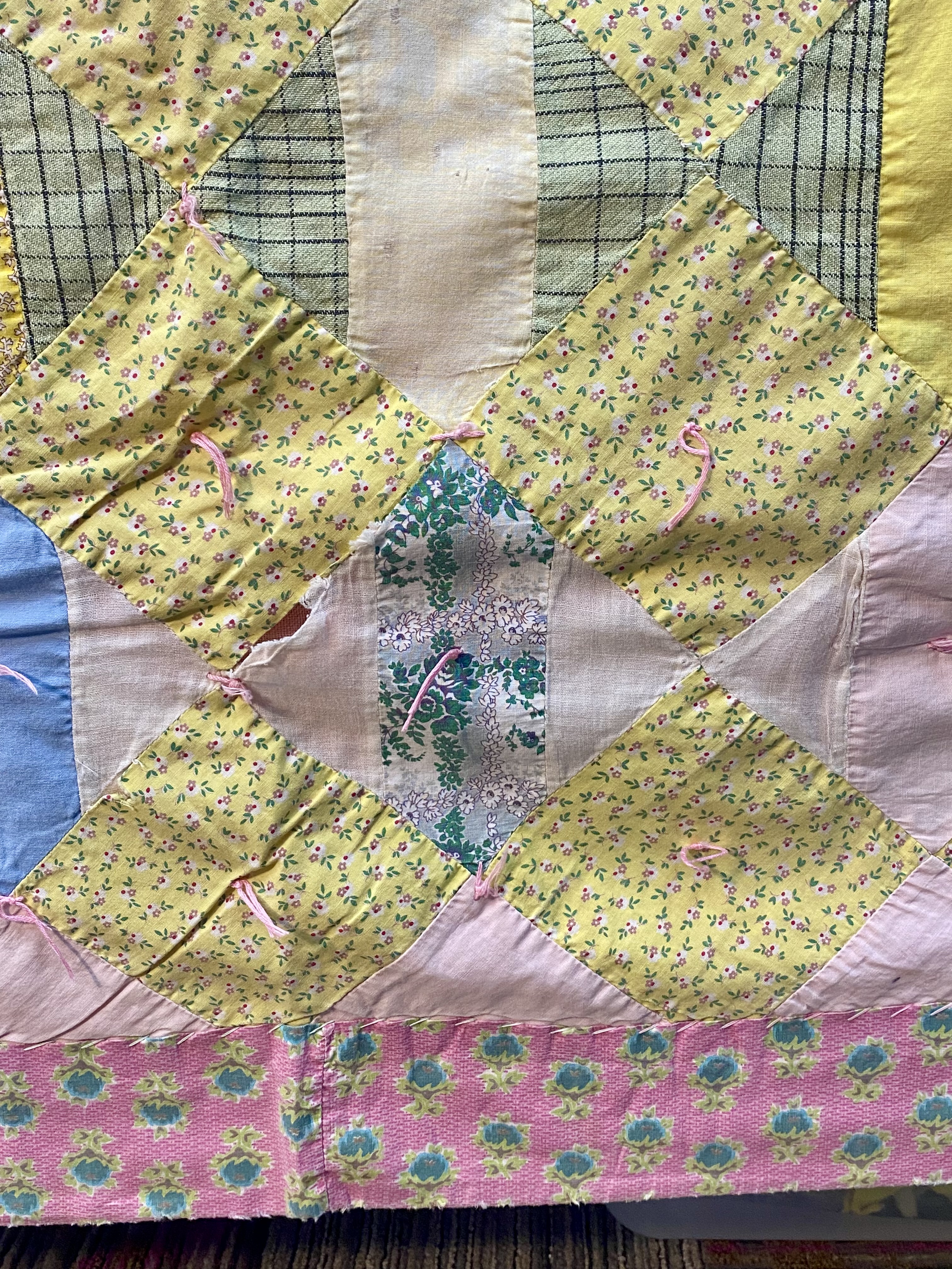 Mid-Century Hand-Pieced Spider Web Quilt