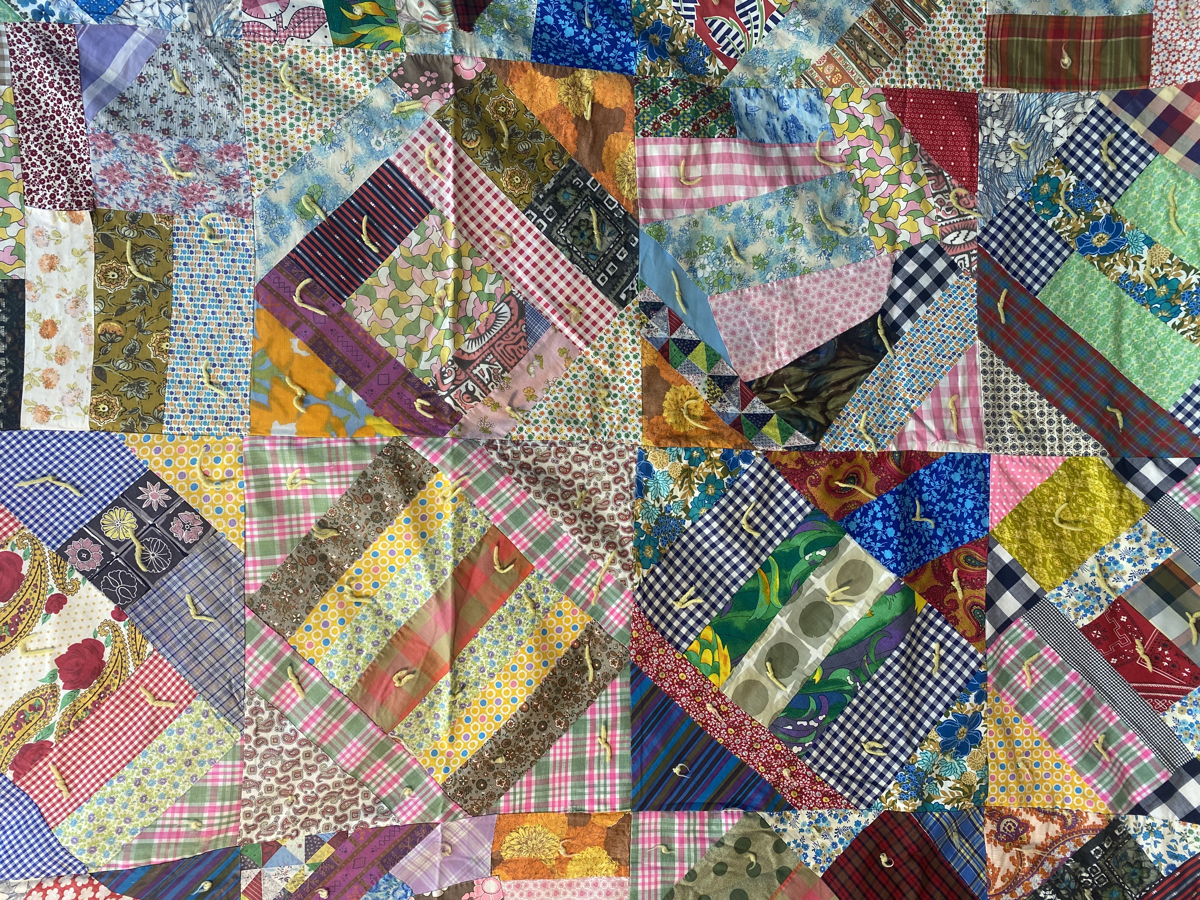 Vintage 1970s Mushroom Patchwork Quilt