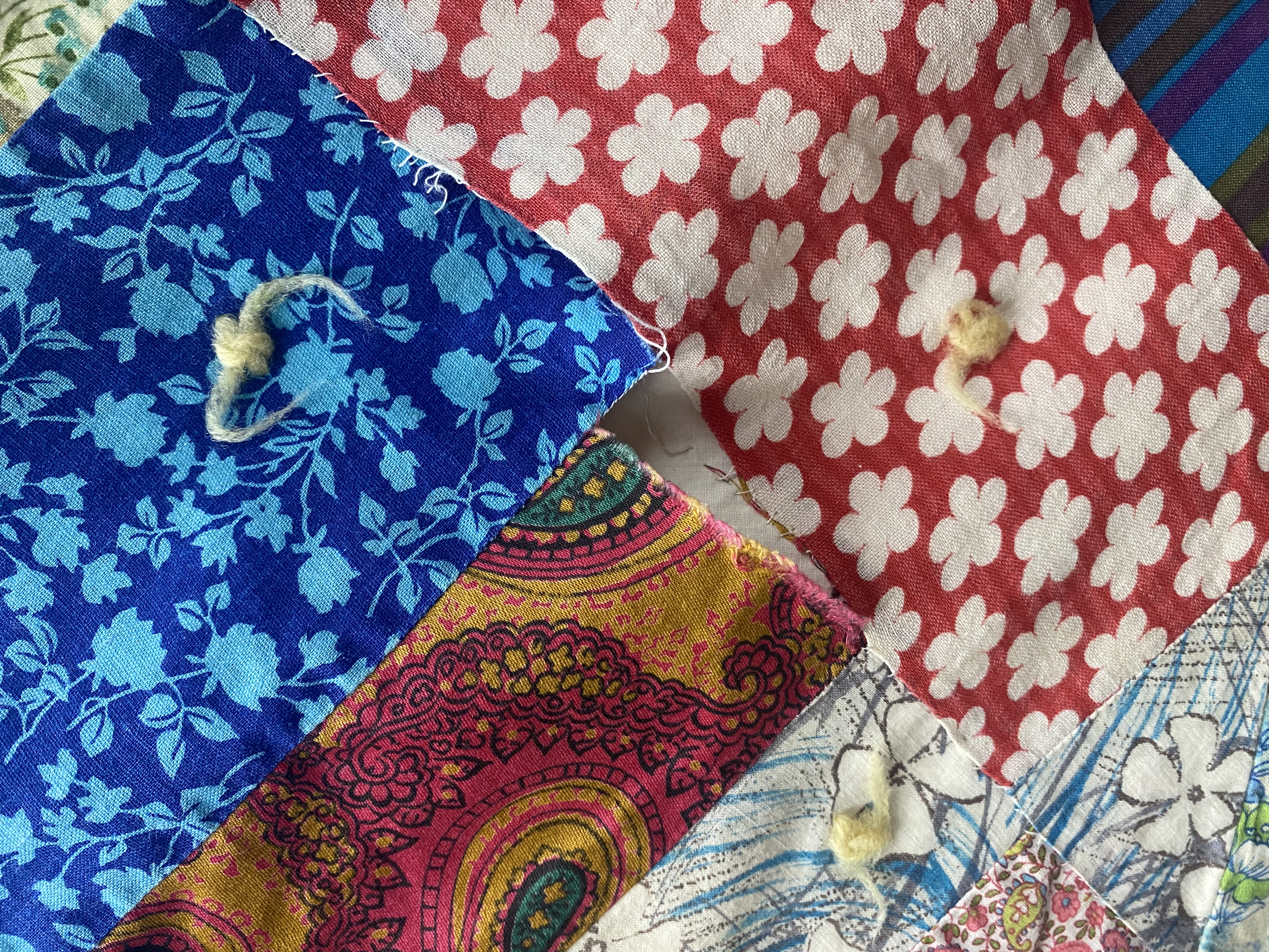 Vintage 1970s Mushroom Patchwork Quilt