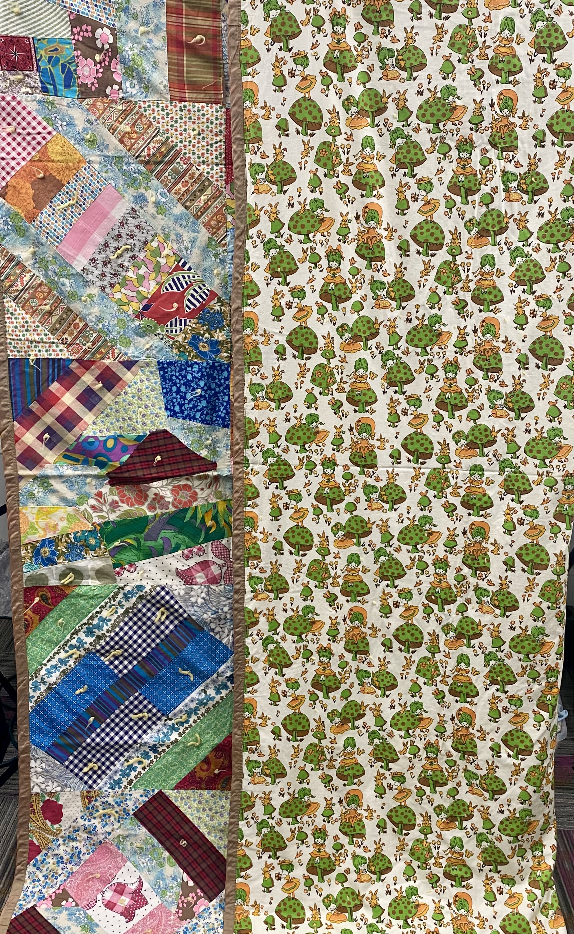 Vintage 1970s Mushroom Patchwork Quilt