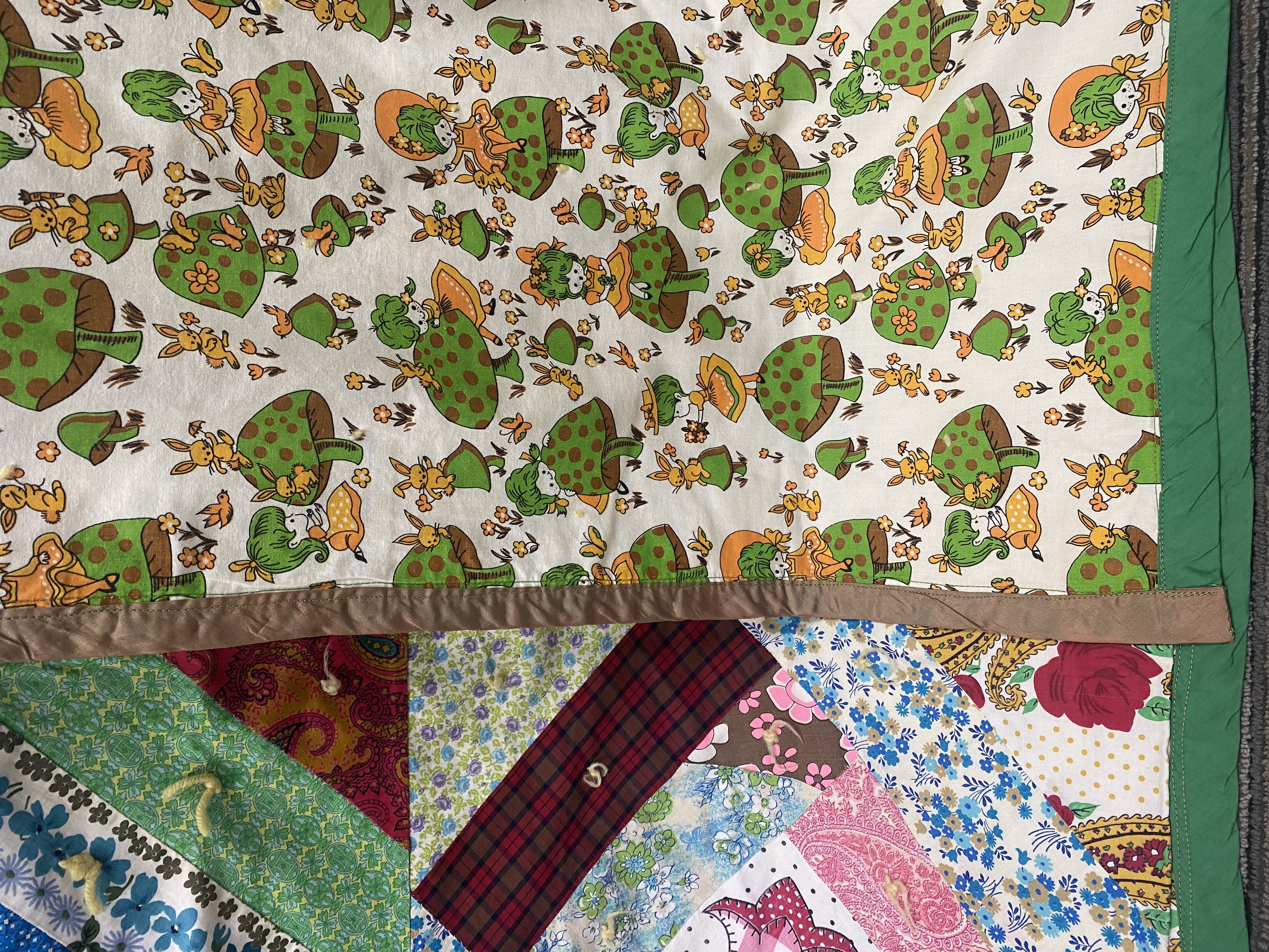 Vintage 1970s Mushroom Patchwork Quilt