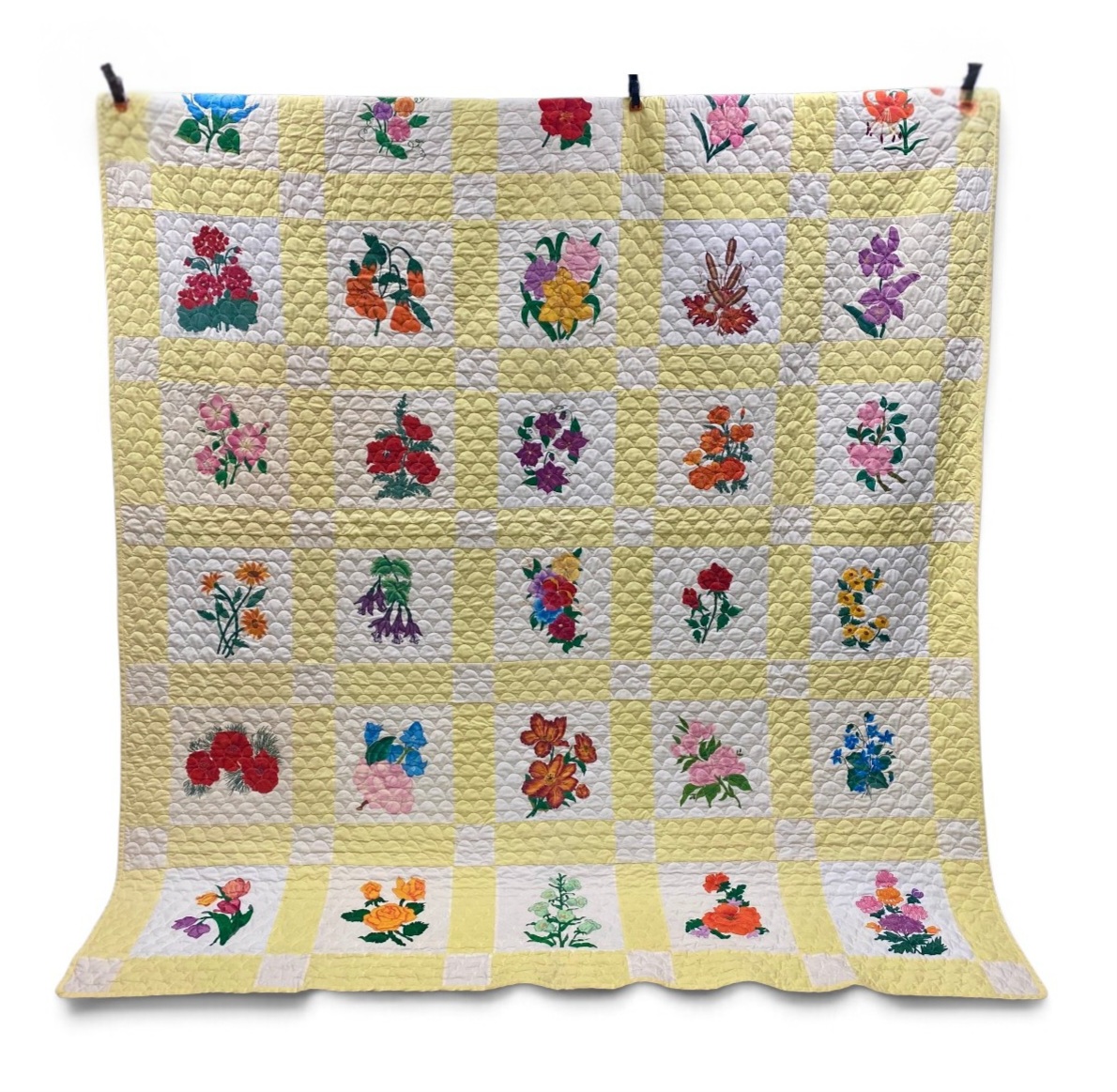 Hand-Quilted Botanical Sampler Quilt