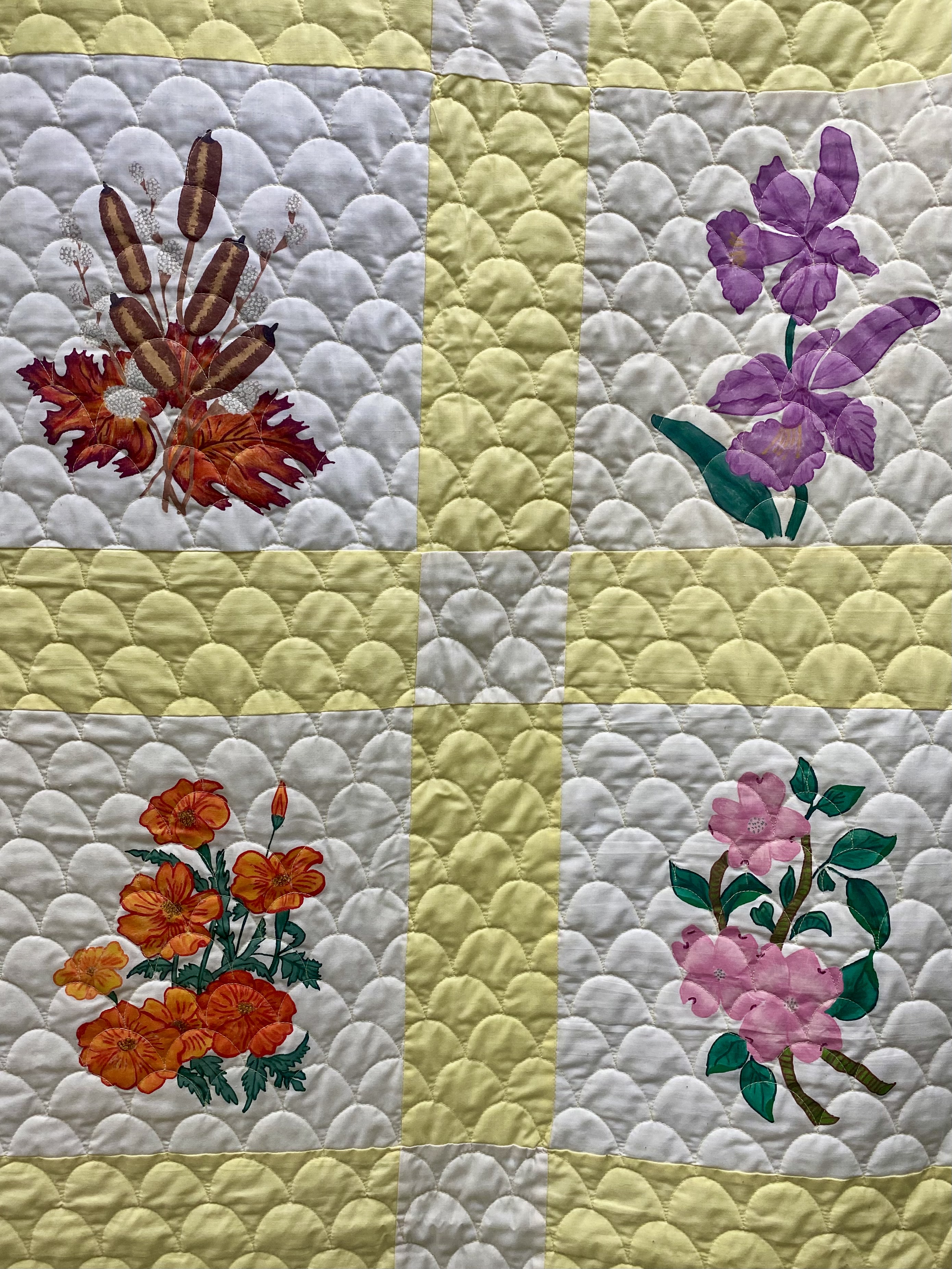 Hand-Quilted Botanical Sampler Quilt