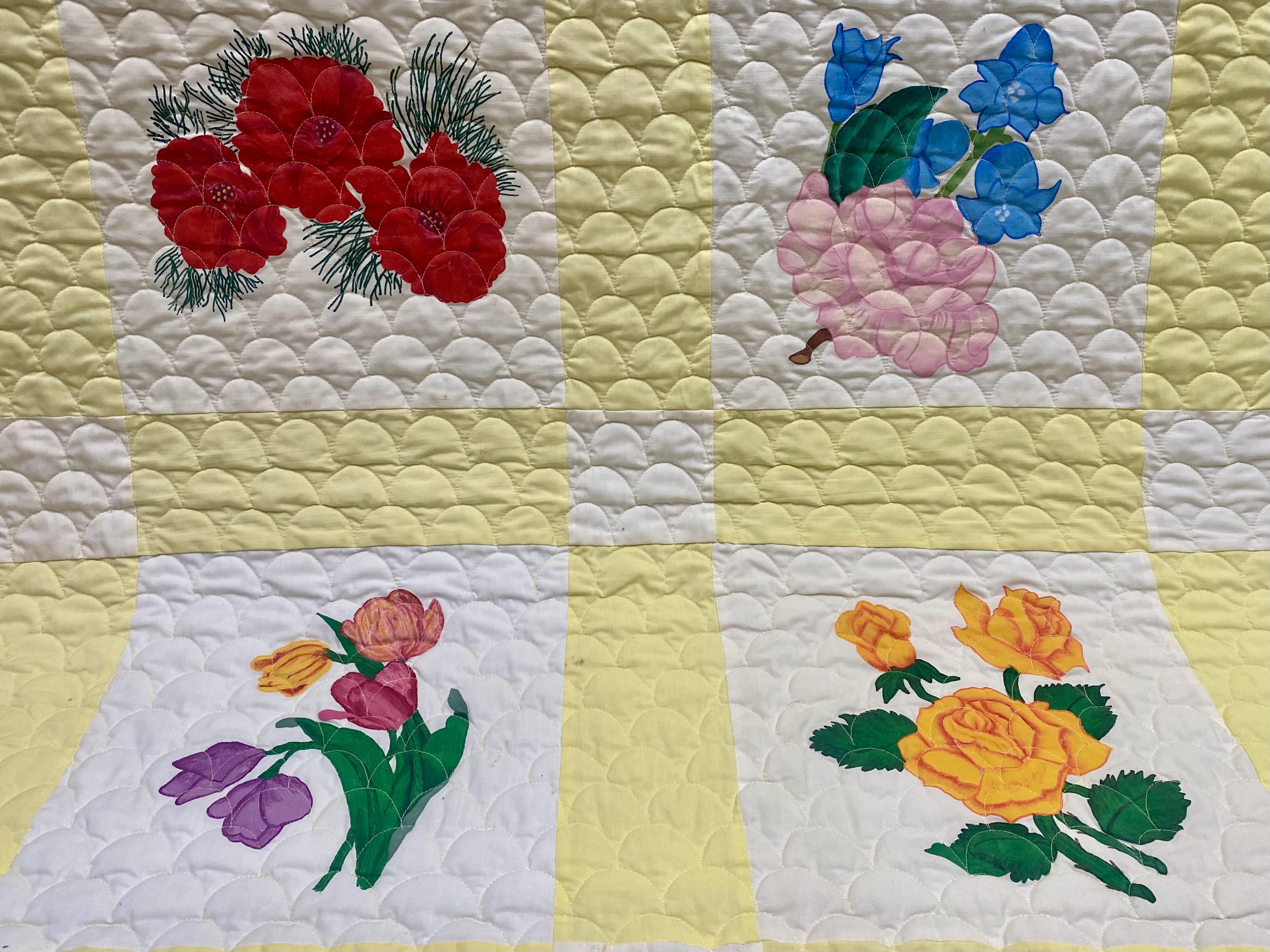 Hand-Quilted Botanical Sampler Quilt