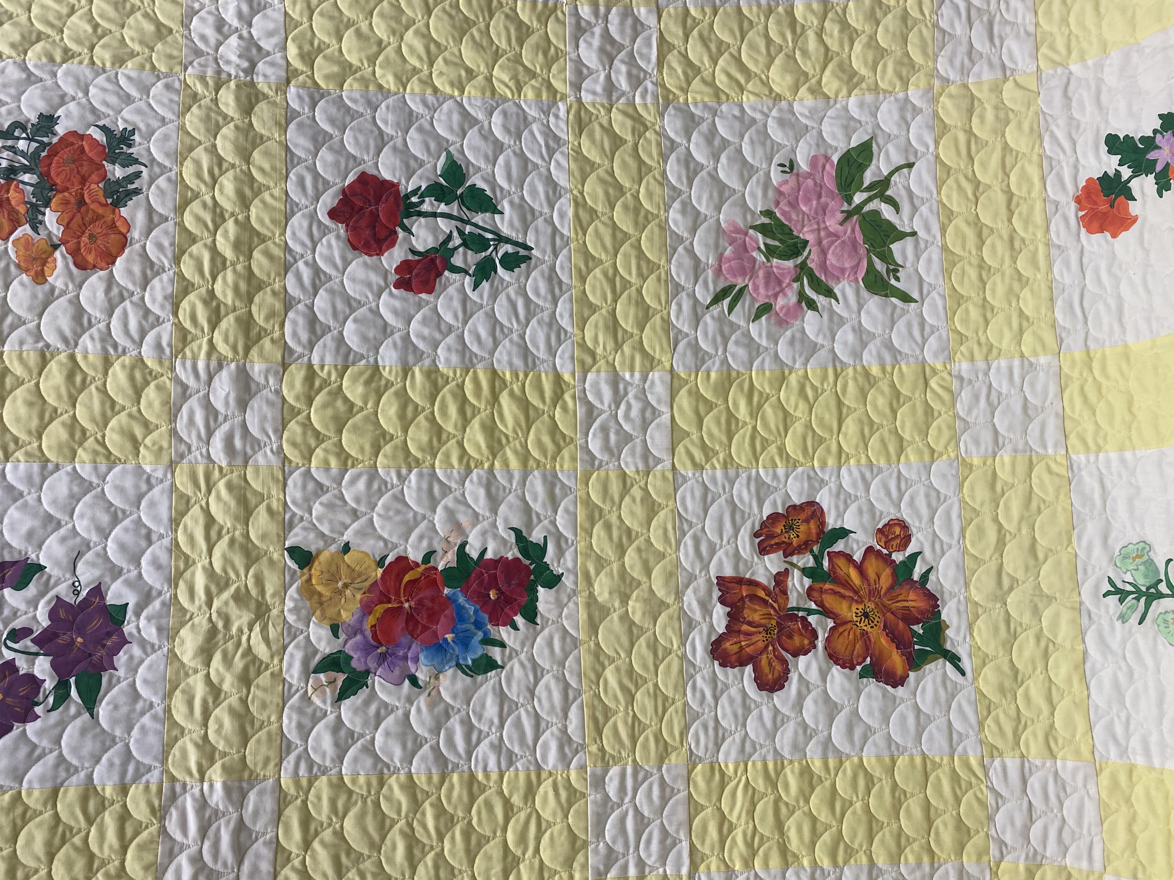 Hand-Quilted Botanical Sampler Quilt