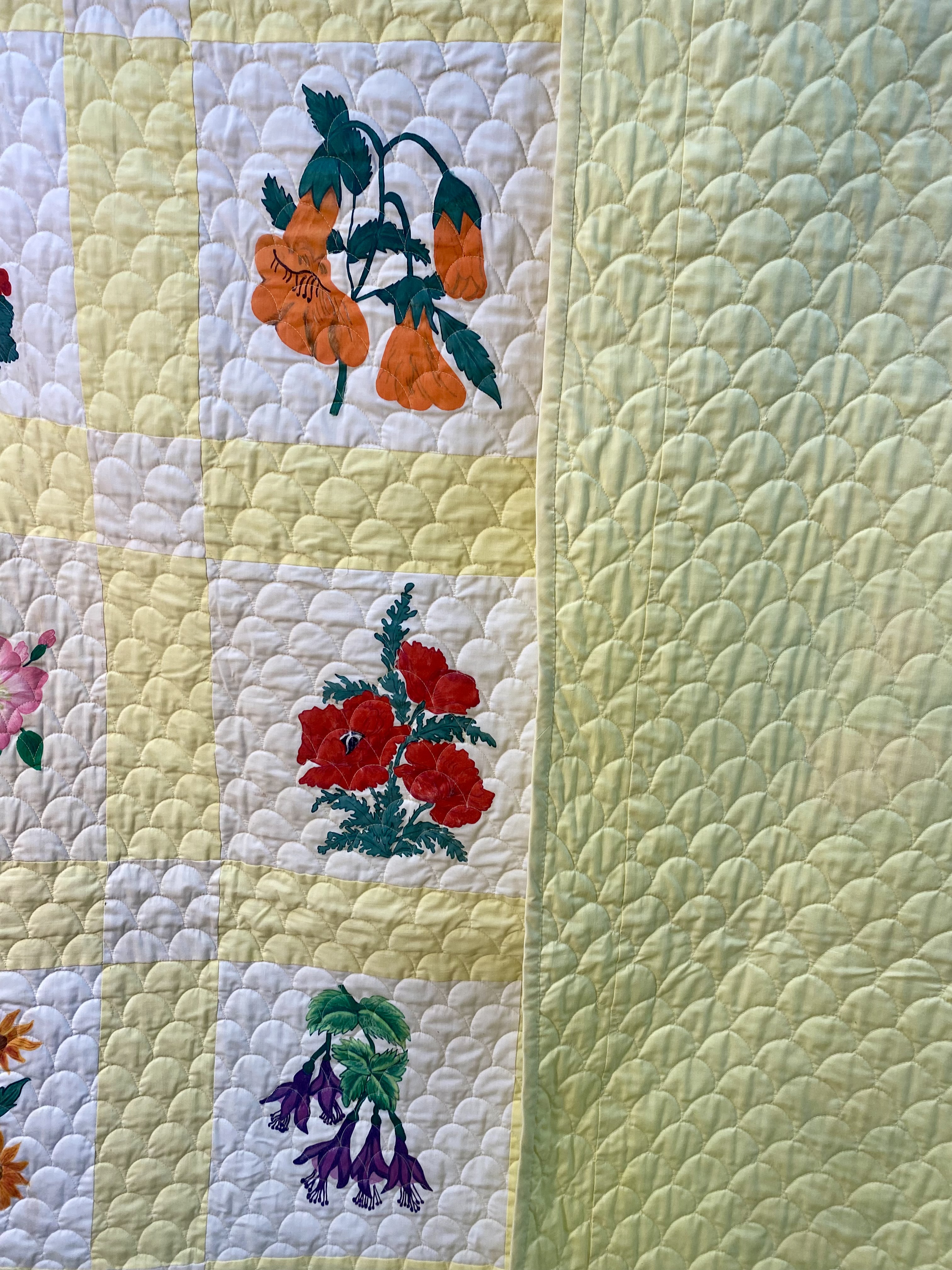 Hand-Quilted Botanical Sampler Quilt
