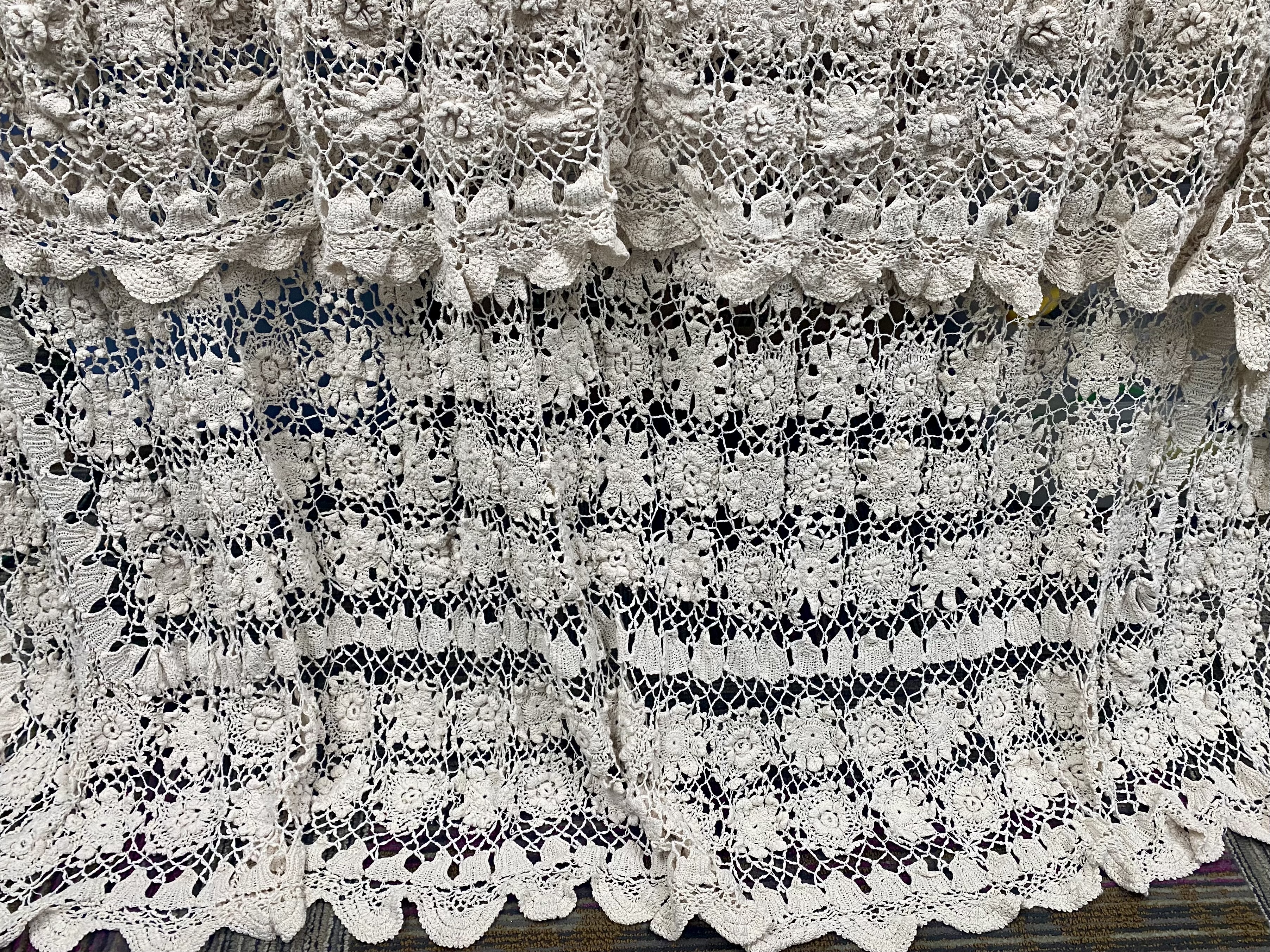 Large Hand Crocheted Floral Cotton Bedspread