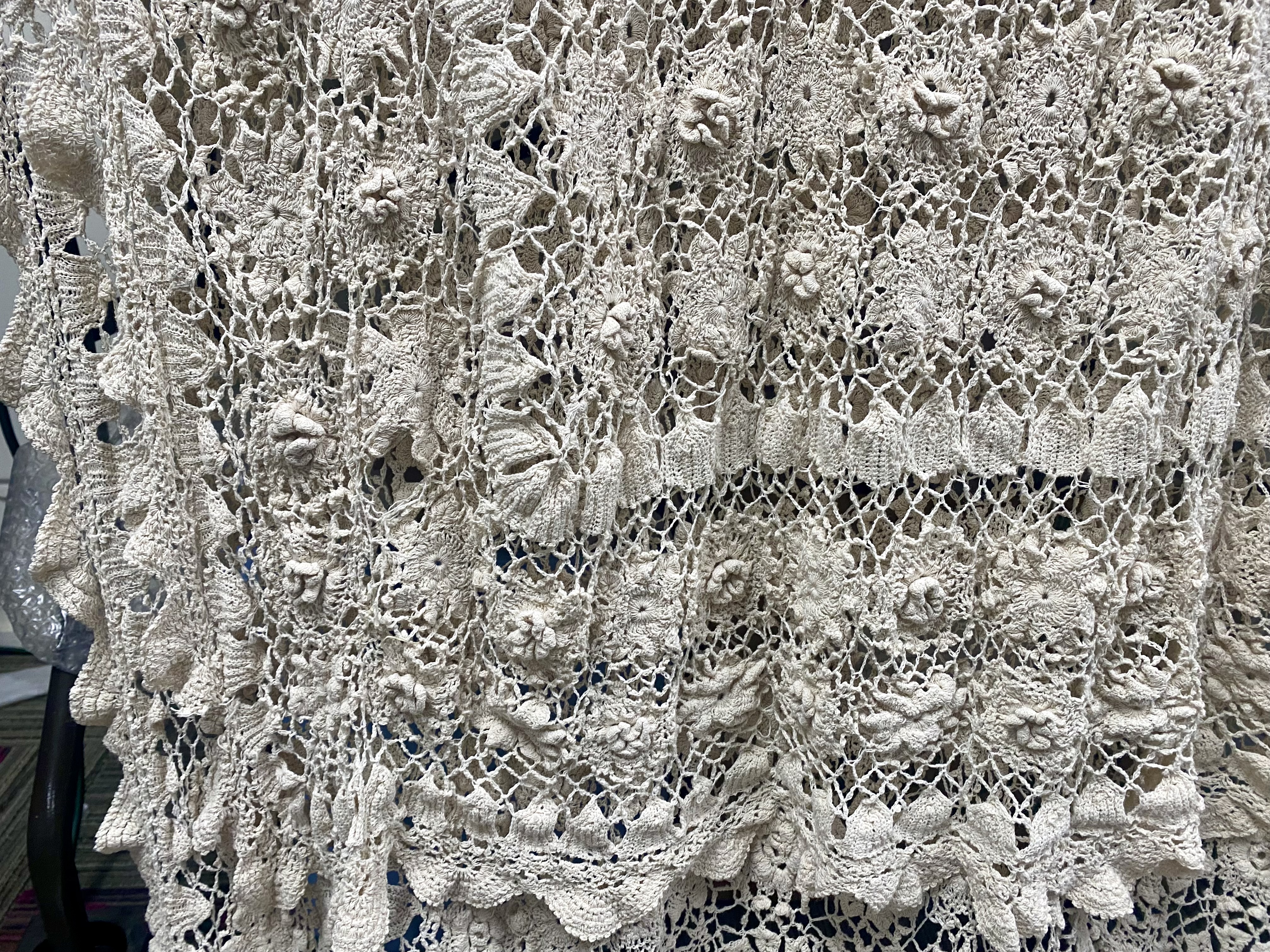 Large Hand Crocheted Floral Cotton Bedspread