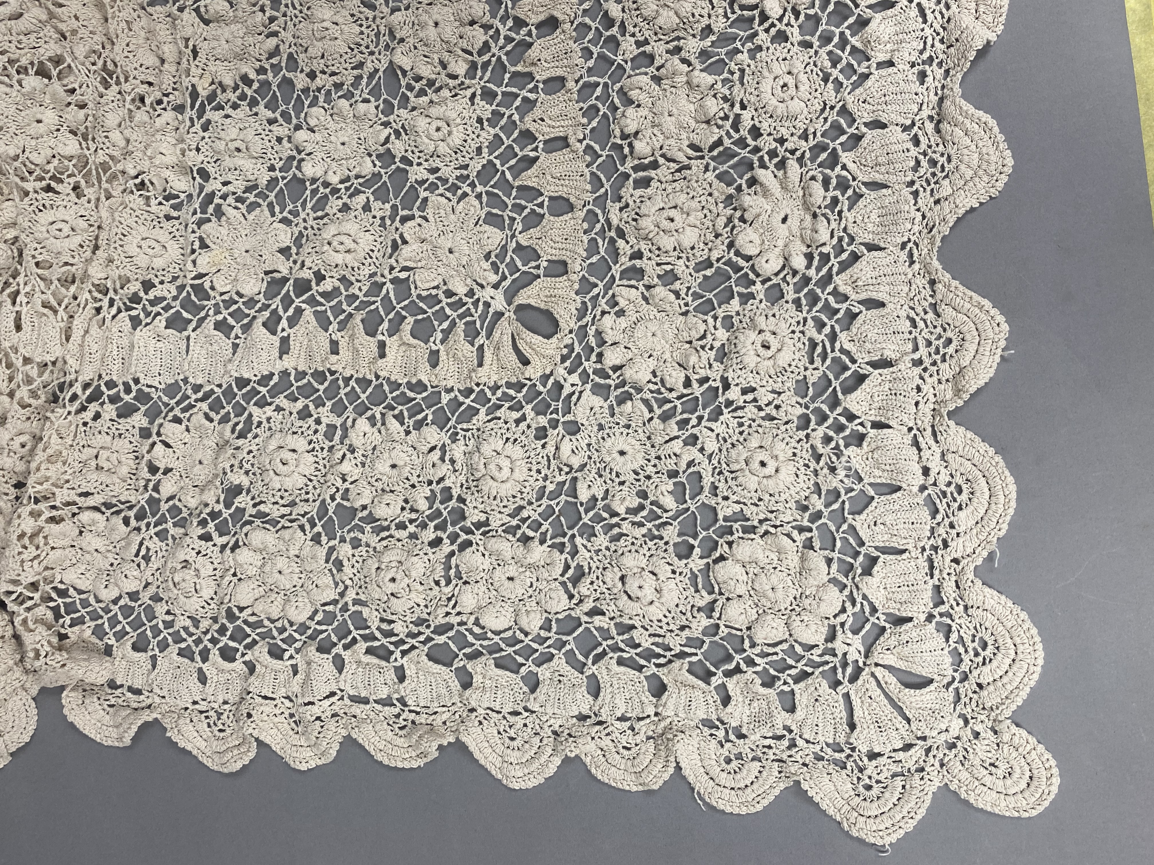 Large Hand Crocheted Floral Cotton Bedspread