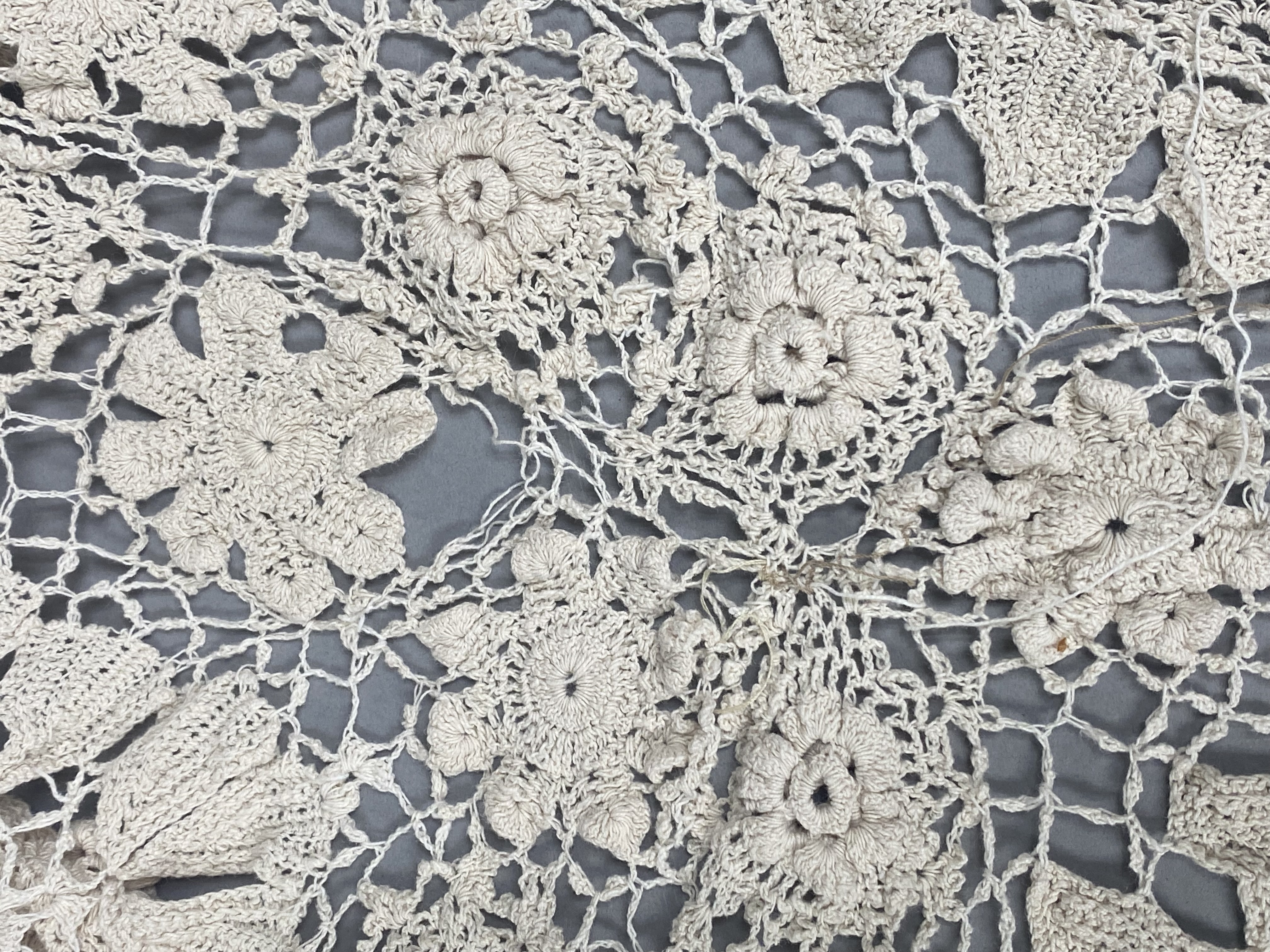 Large Hand Crocheted Floral Cotton Bedspread