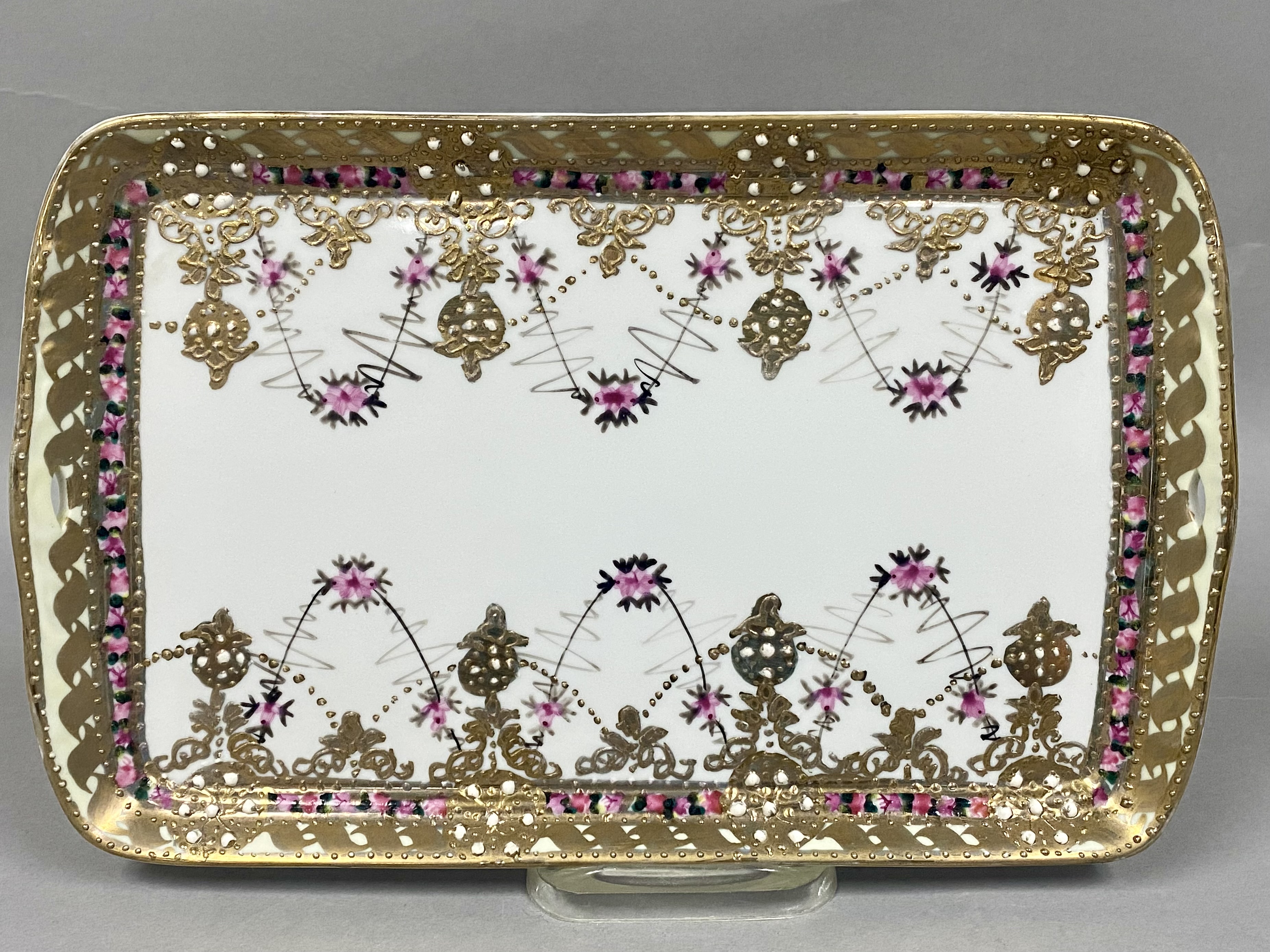 Nippon Tray and Gilded Glass Compote