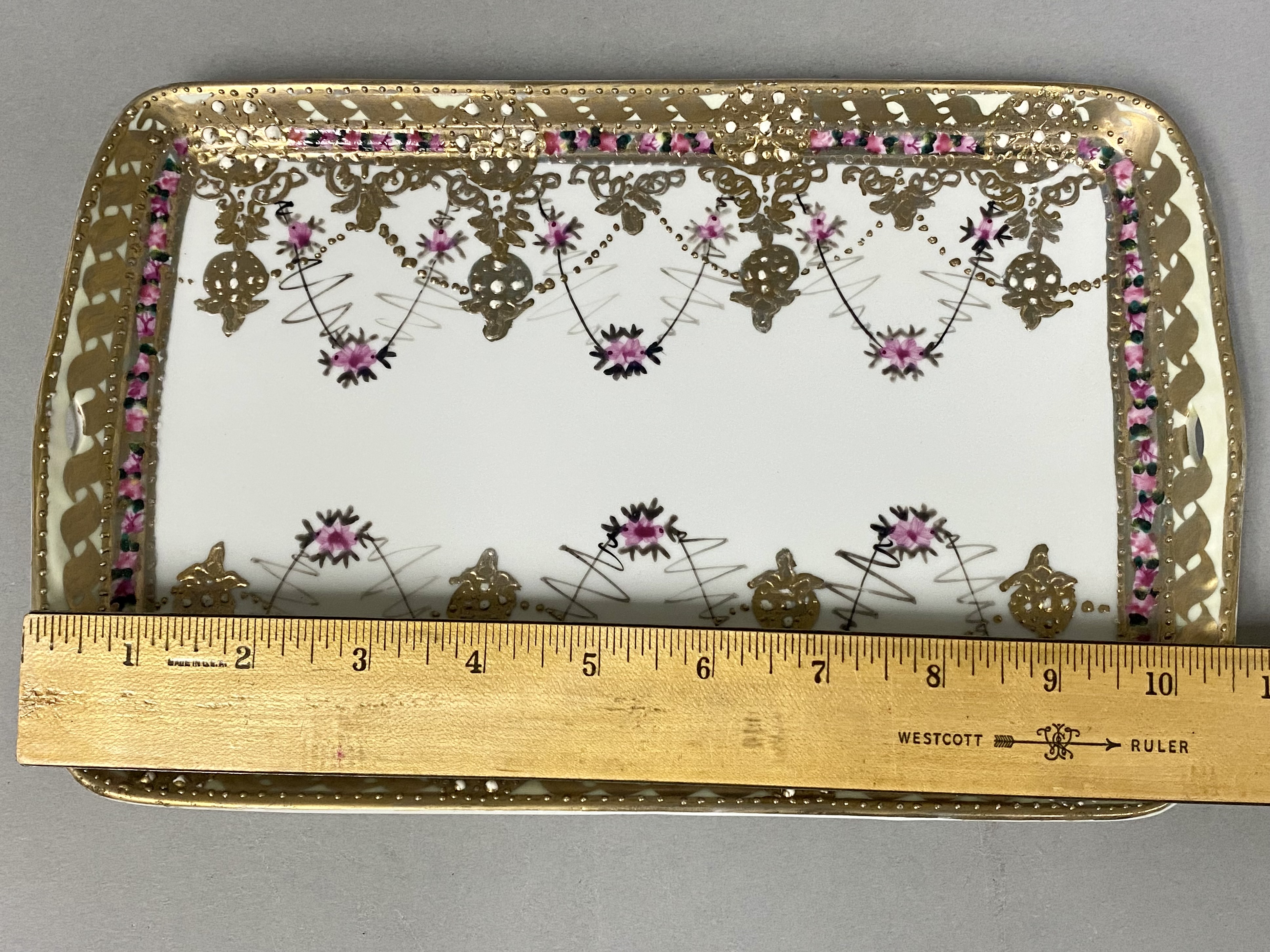 Nippon Tray and Gilded Glass Compote