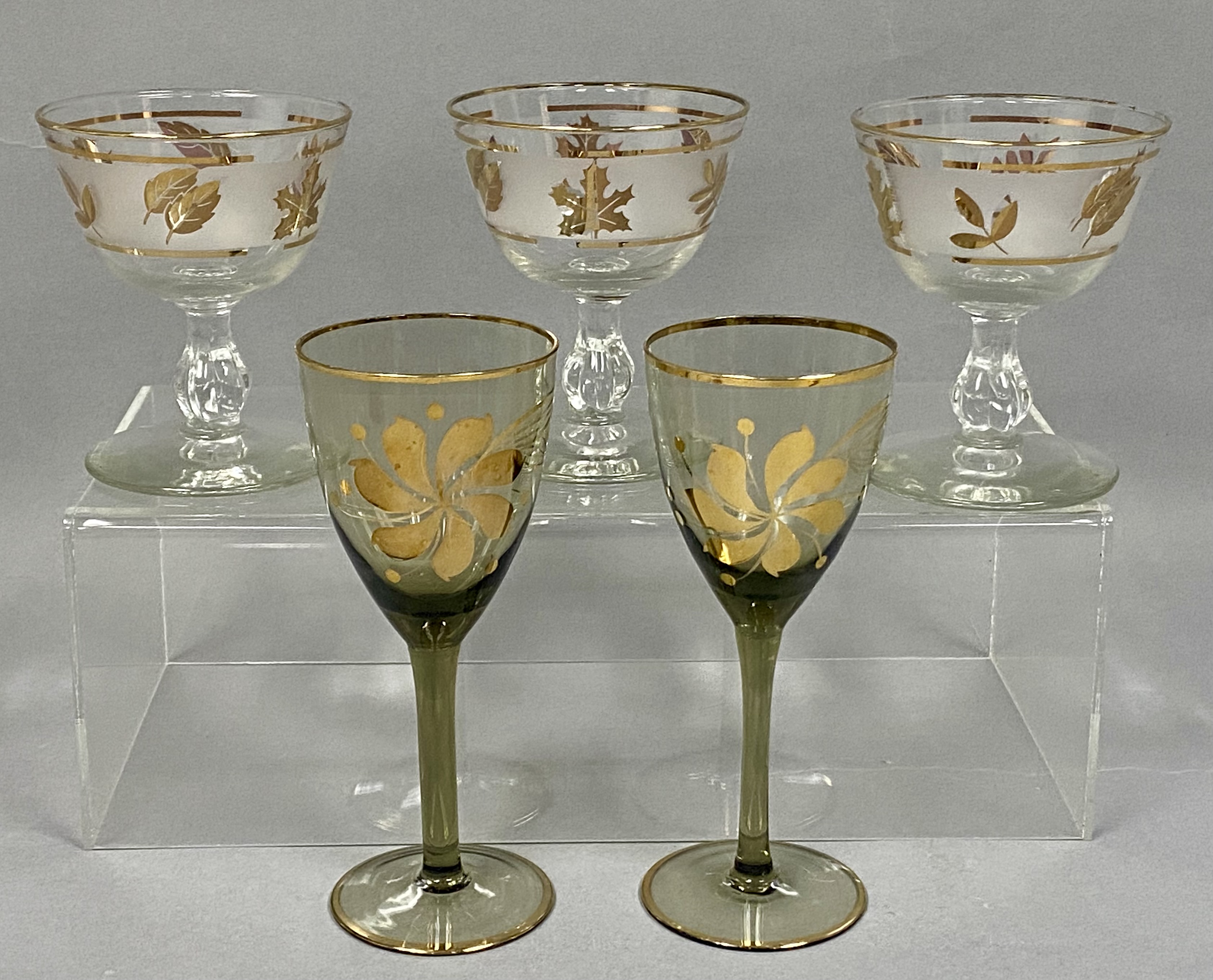 Five Gilt Mid-Century Modern Glasses