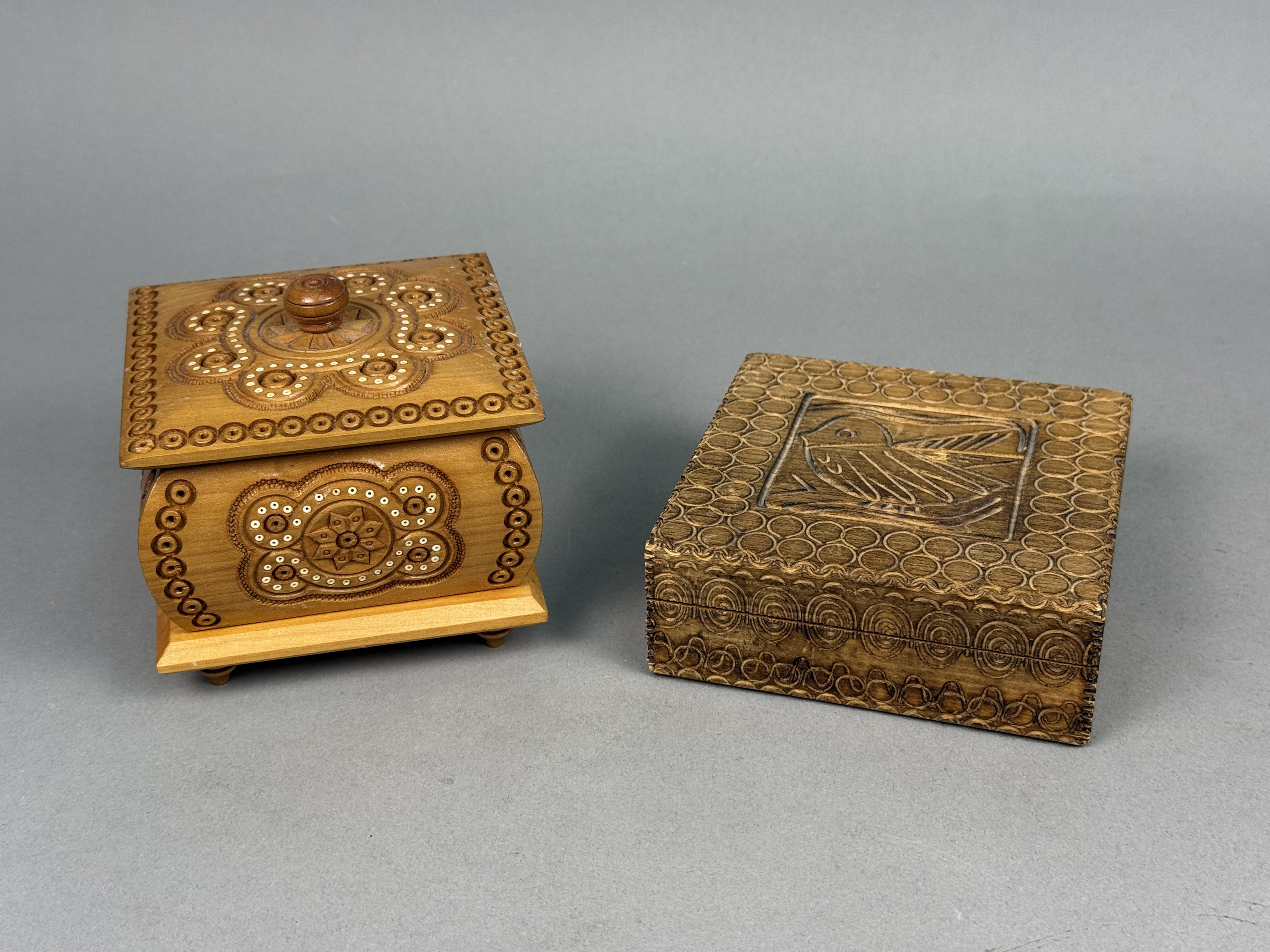 Two Carved Wood Trinket Boxes