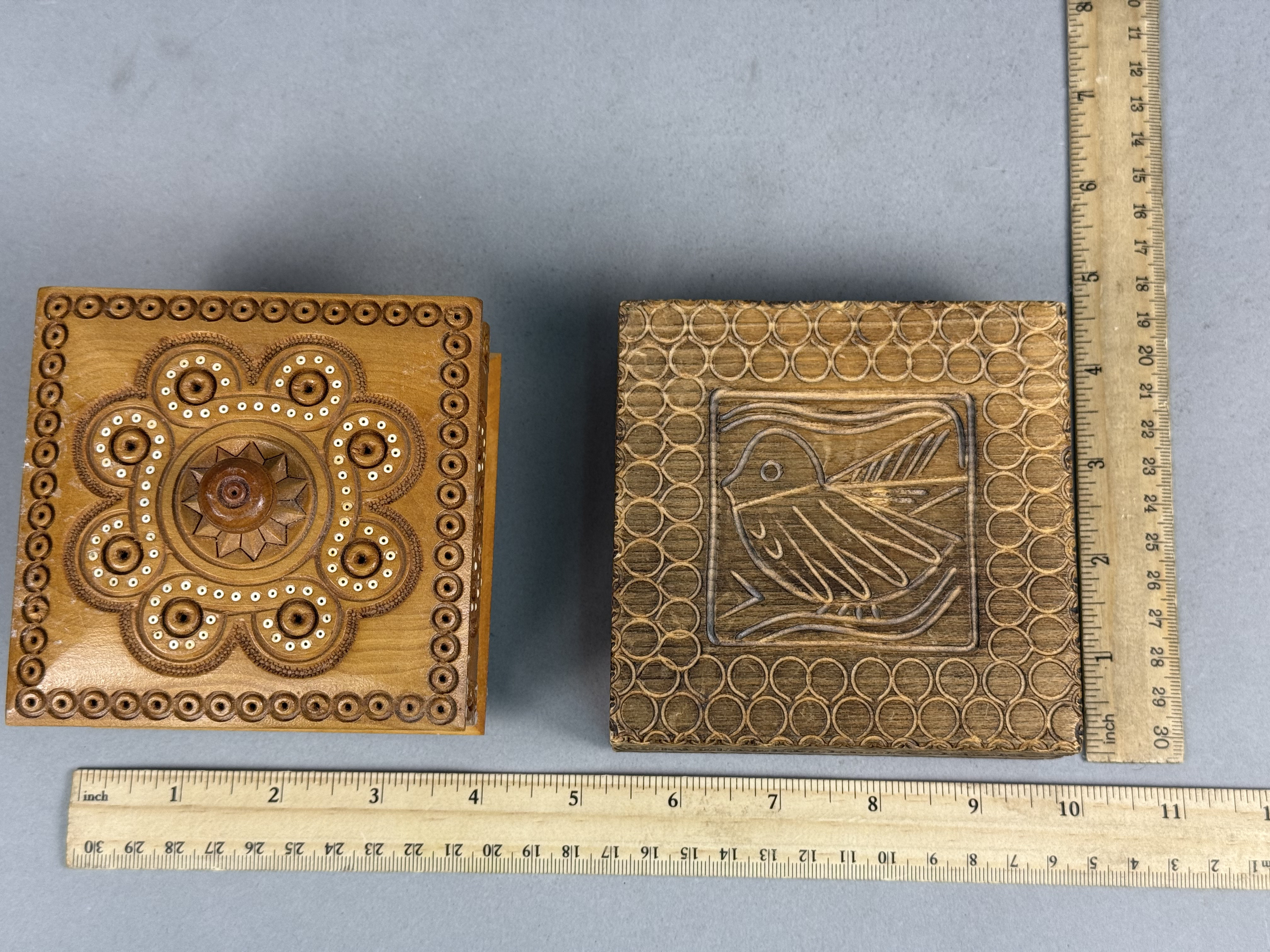 Two Carved Wood Trinket Boxes