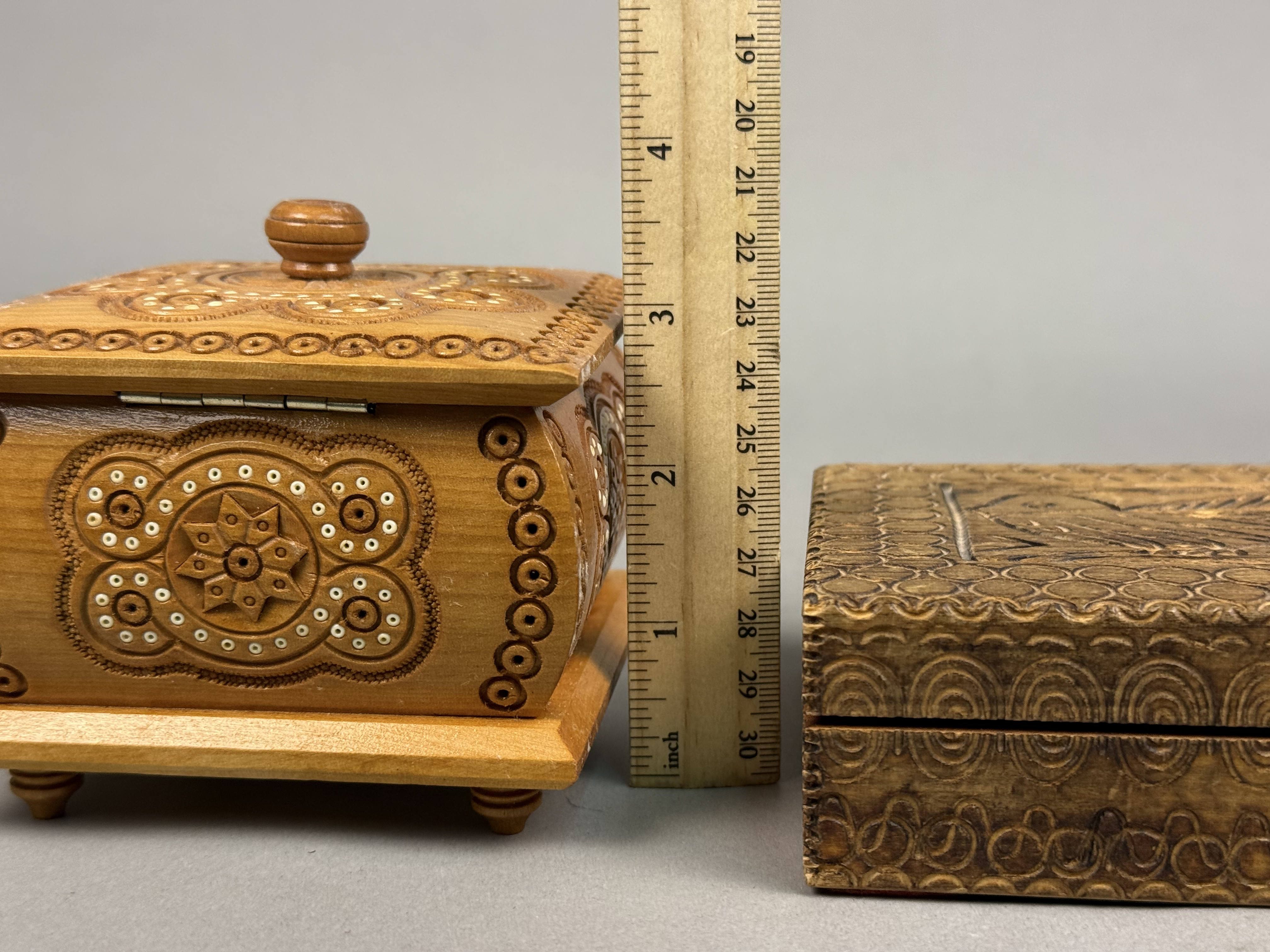 Two Carved Wood Trinket Boxes