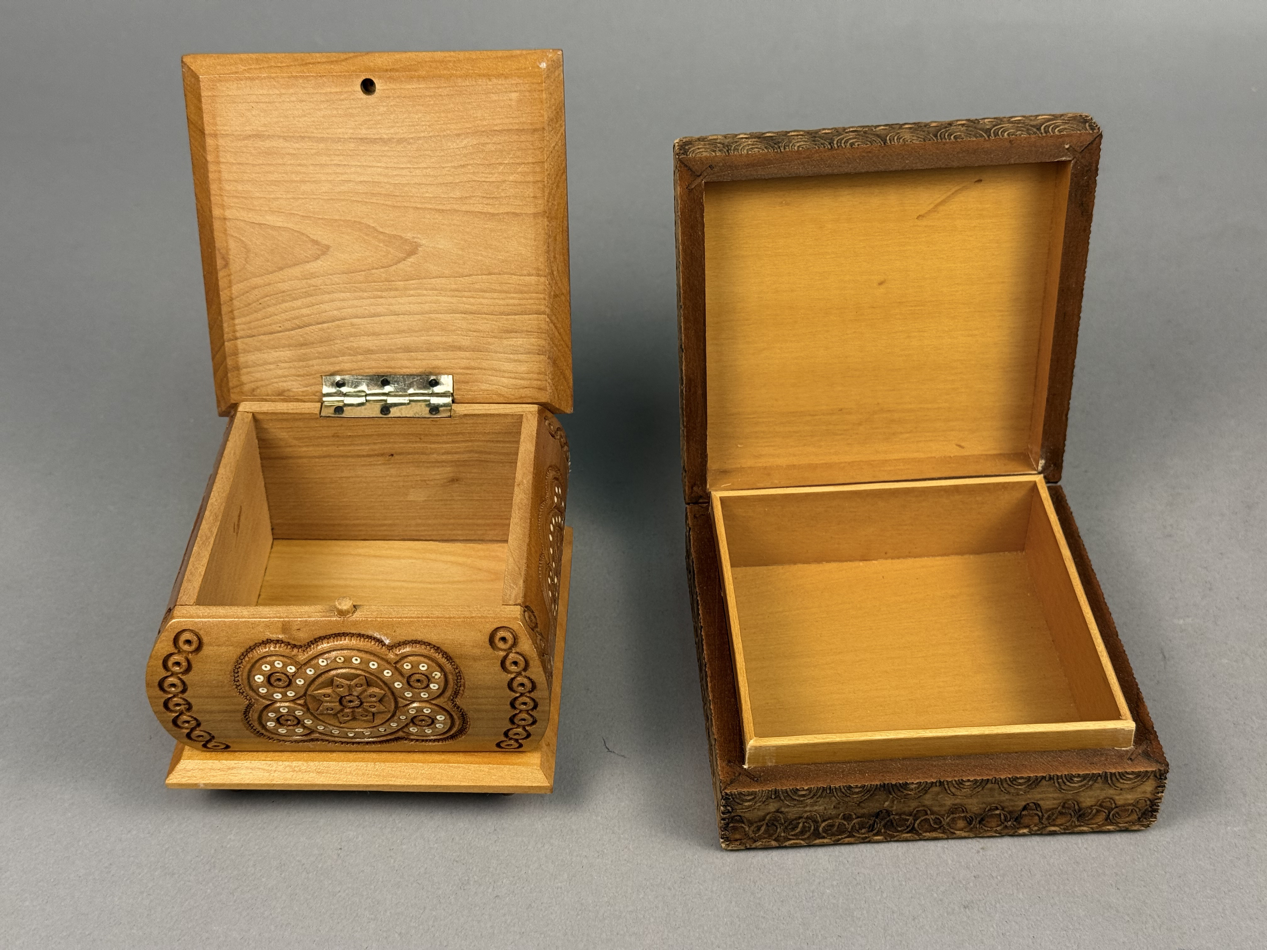 Two Carved Wood Trinket Boxes