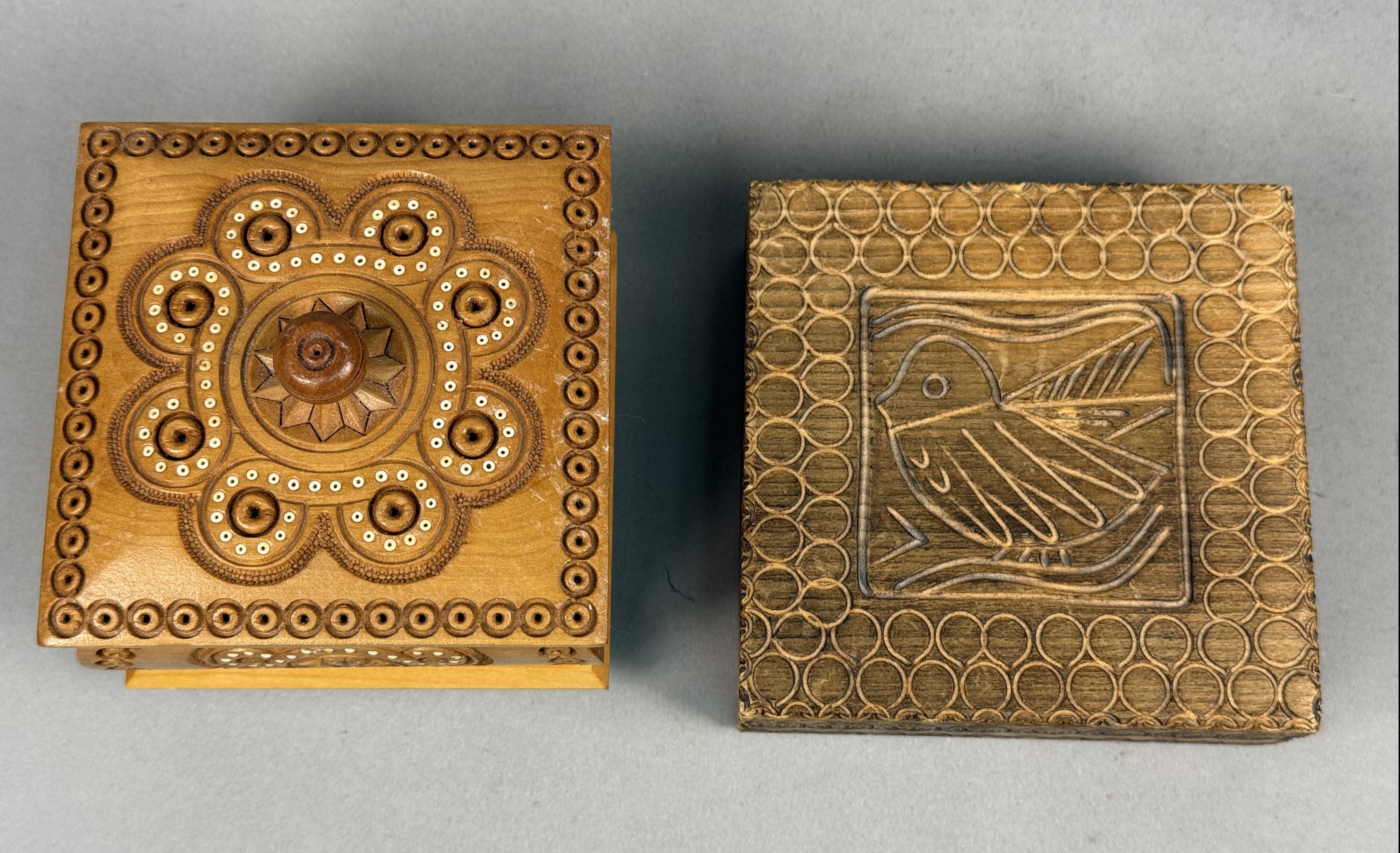 Two Carved Wood Trinket Boxes
