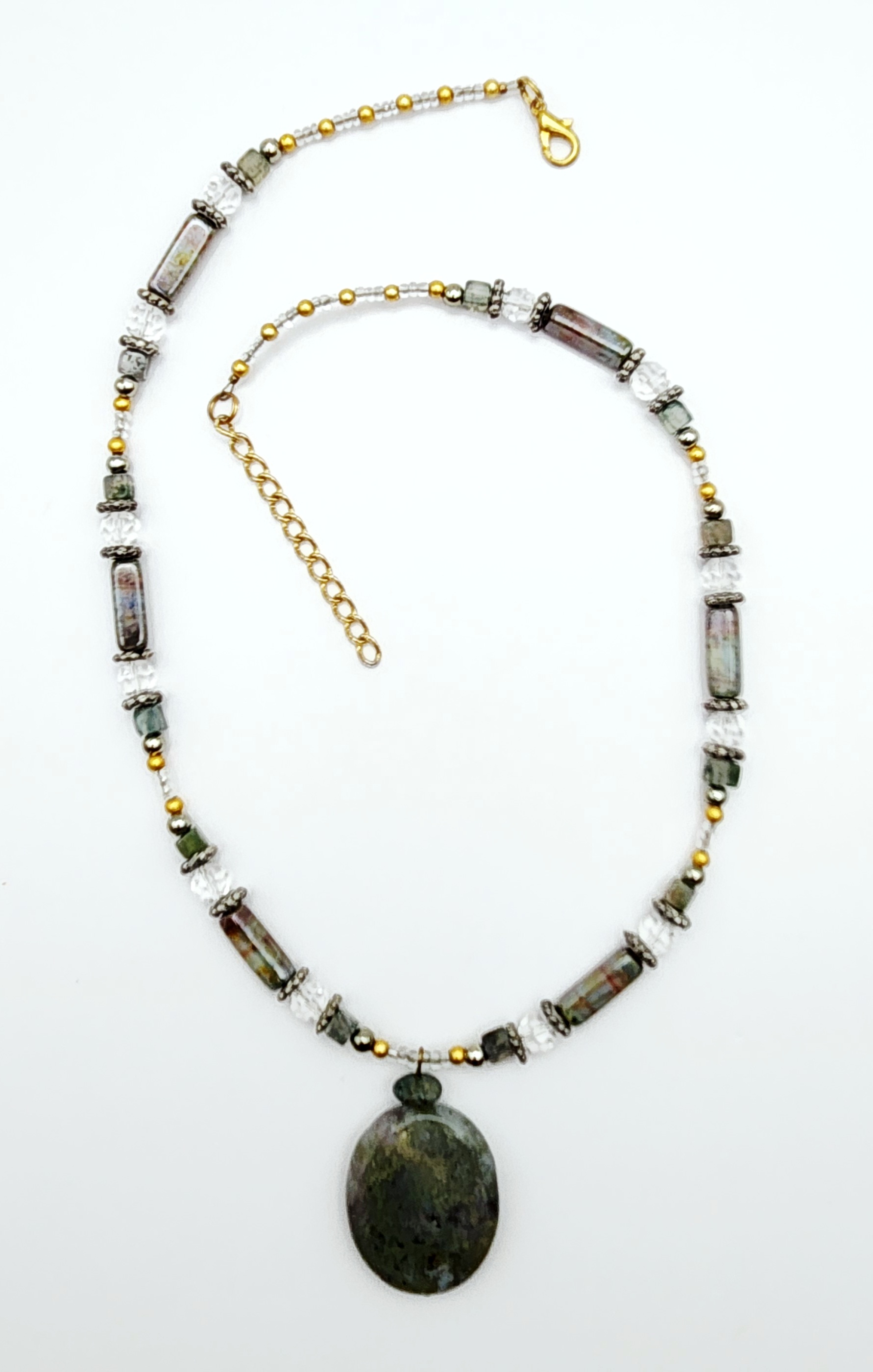 Stone Pendant Necklace & Earrings