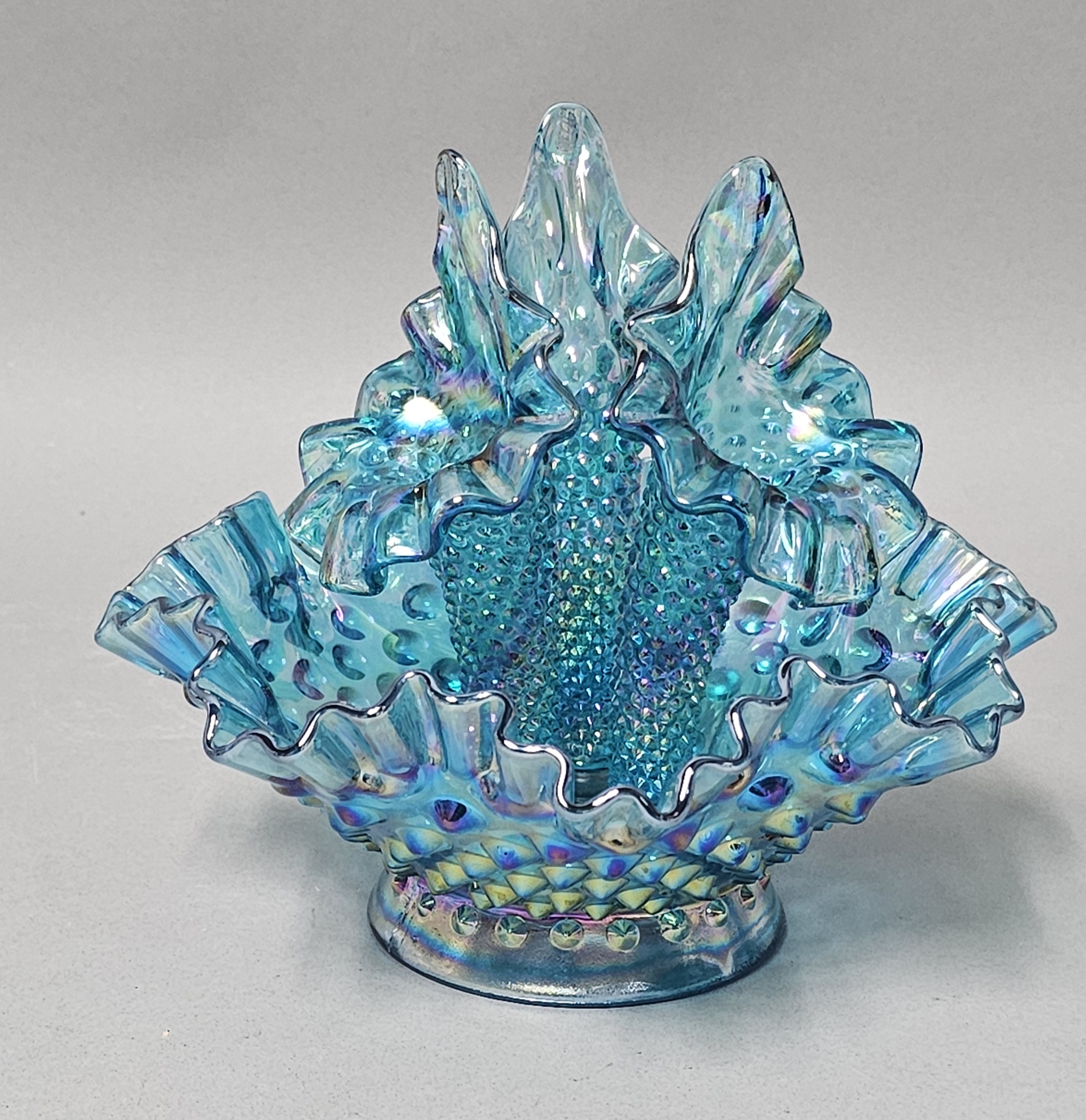 Fenton Hobnail Teal Iridescent Epergne