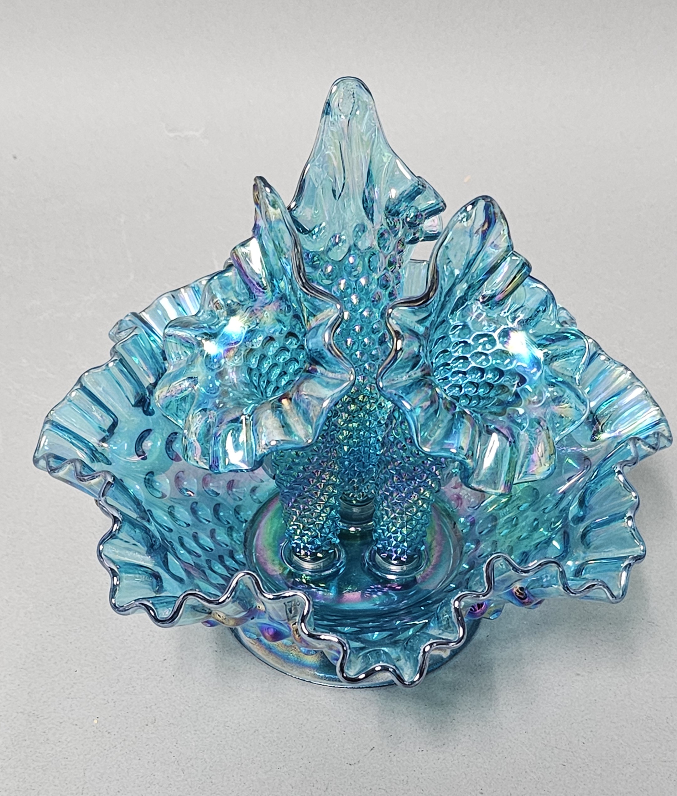 Fenton Hobnail Teal Iridescent Epergne