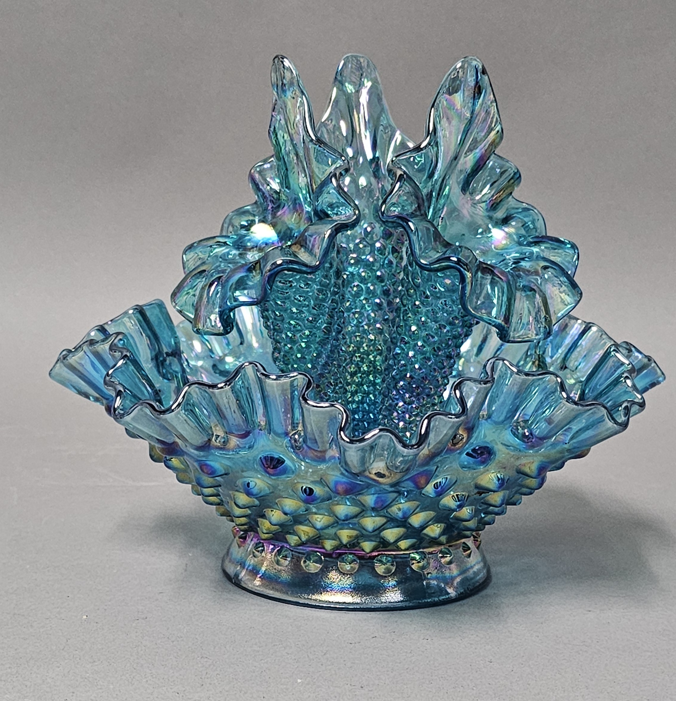 Fenton Hobnail Teal Iridescent Epergne