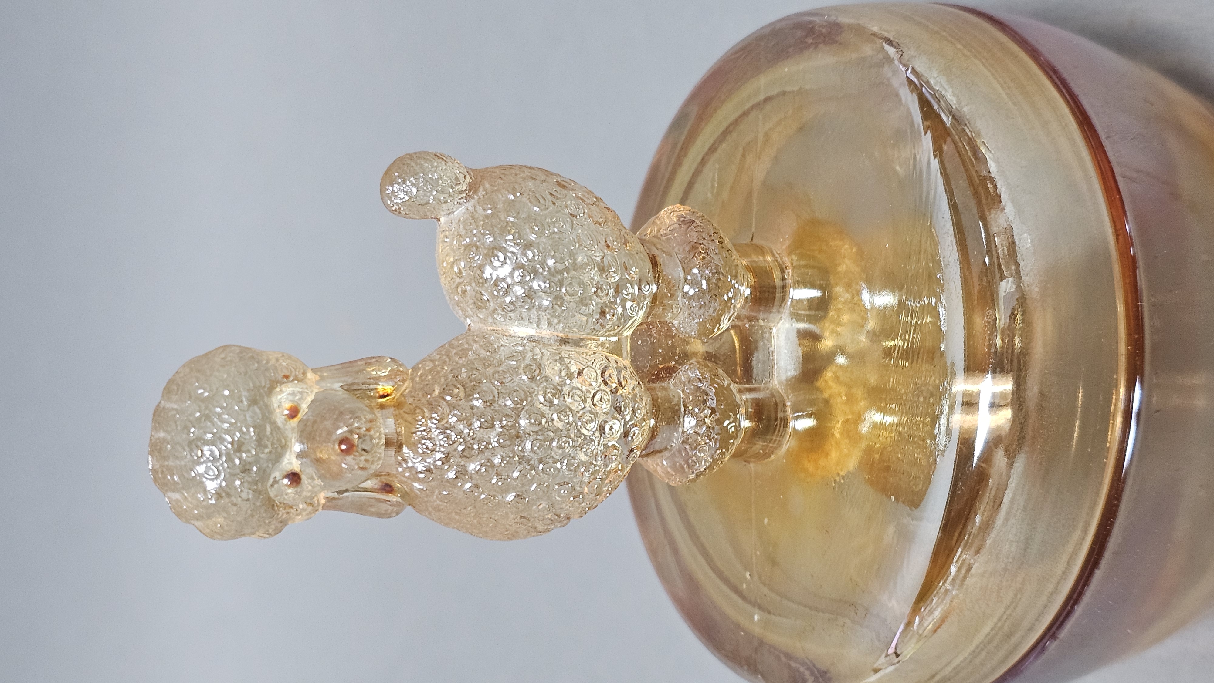 Jeannette Marigold Carnival Glass Poodle Jar