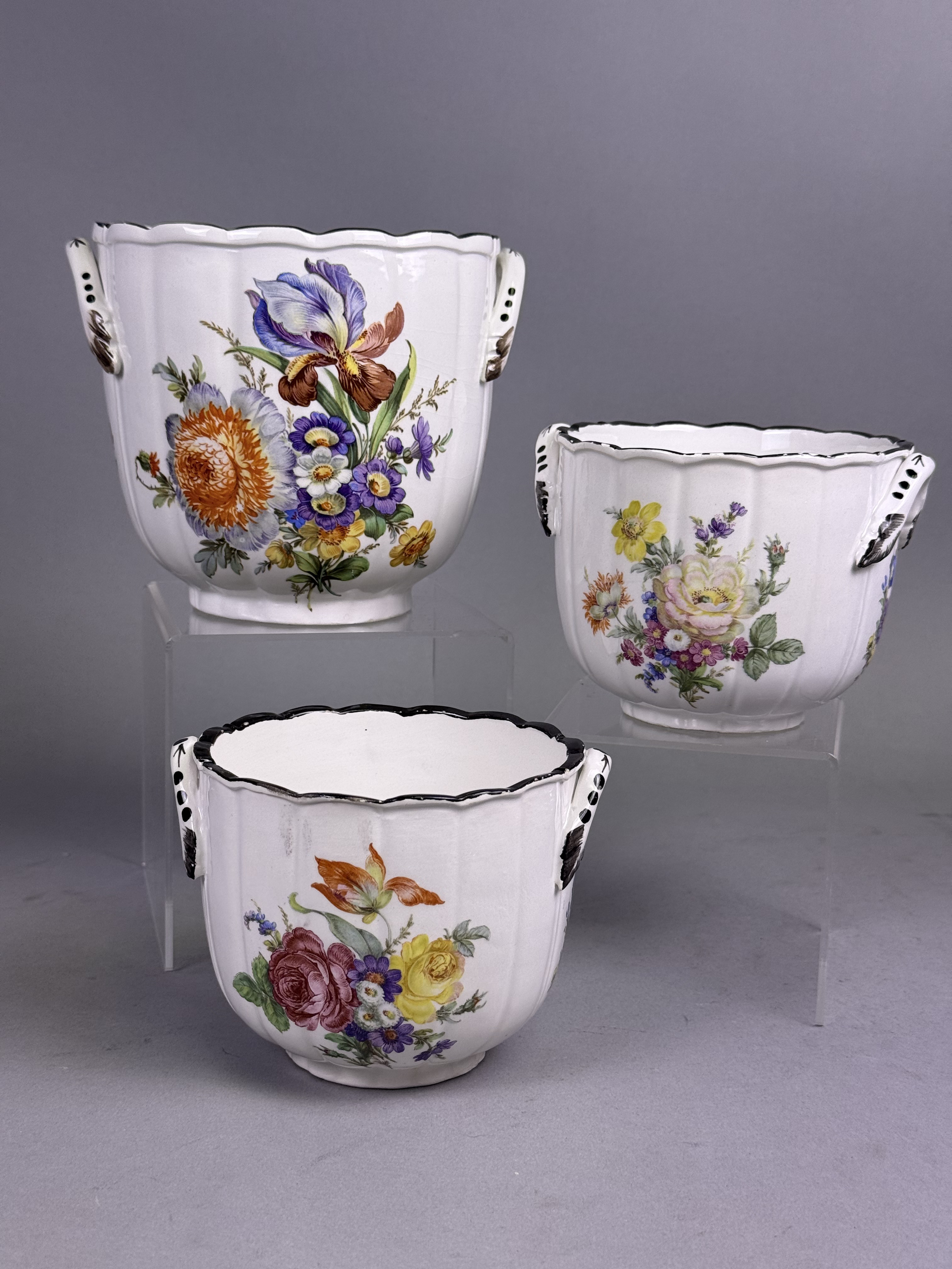 Trio of Mottahedeh Floral Cachepots