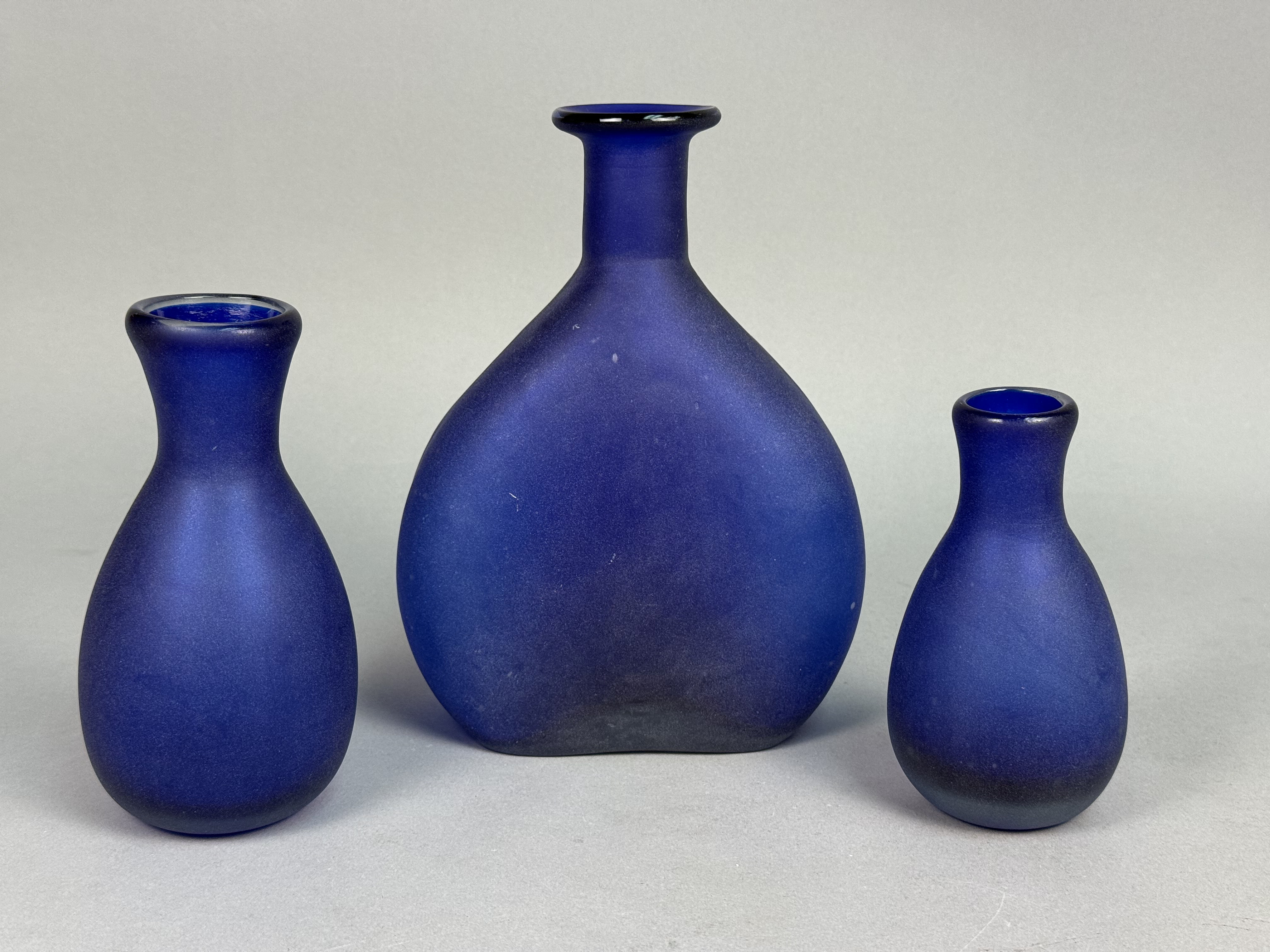 Trio of Cobalt Blue Satin Vases