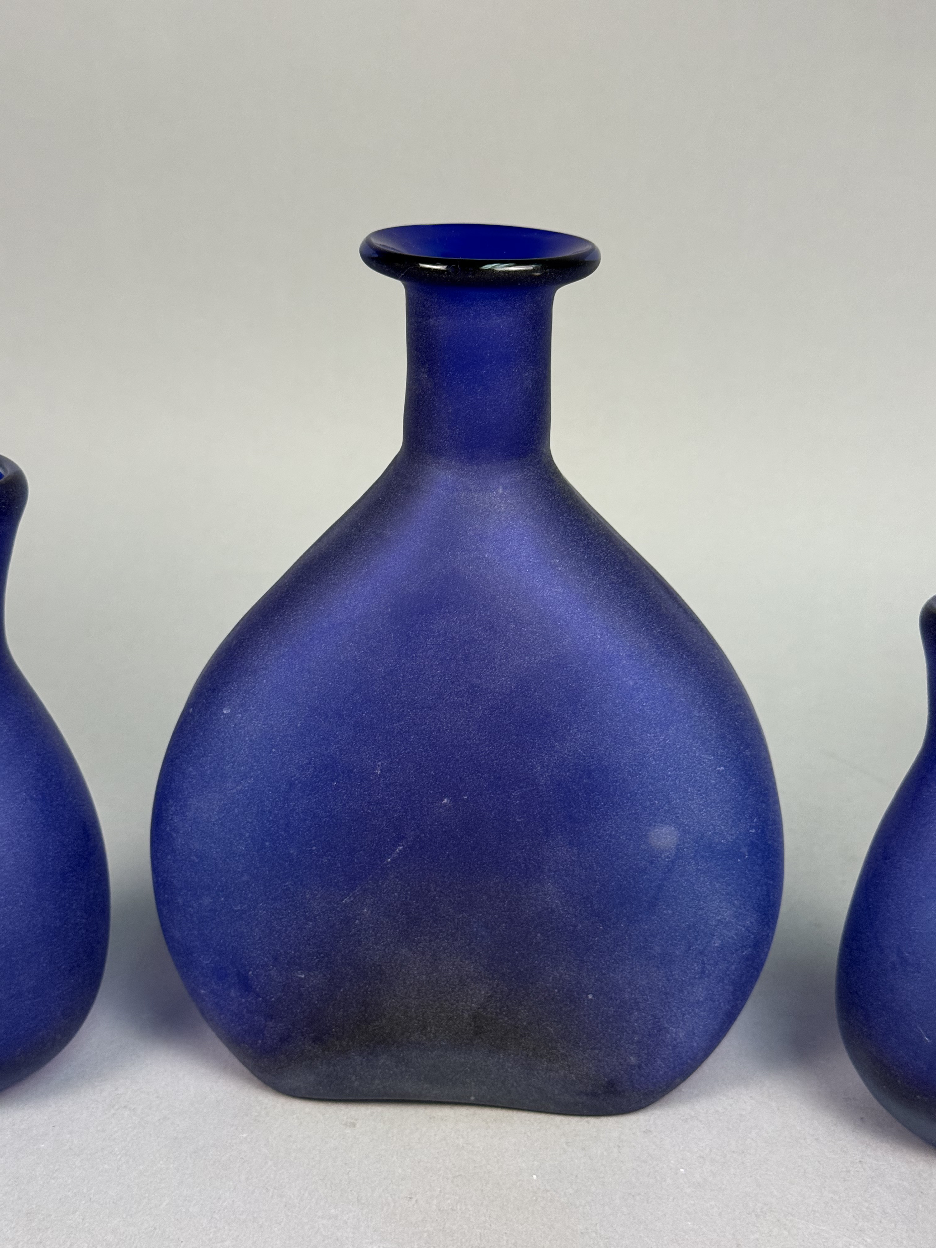 Trio of Cobalt Blue Satin Vases
