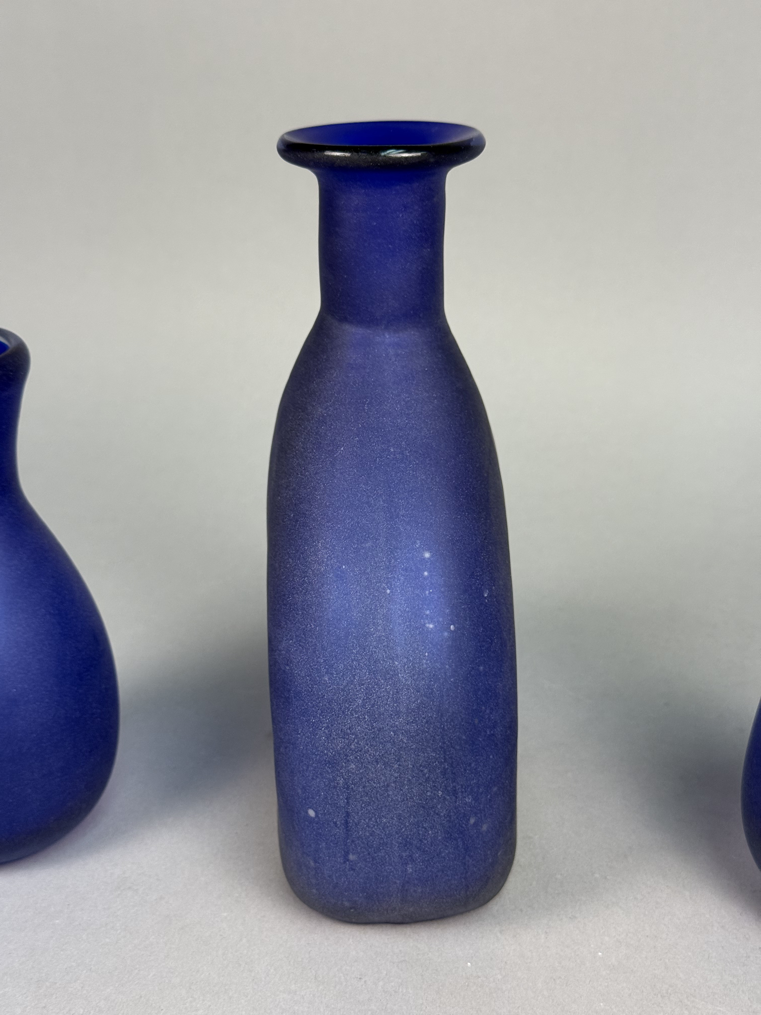 Trio of Cobalt Blue Satin Vases