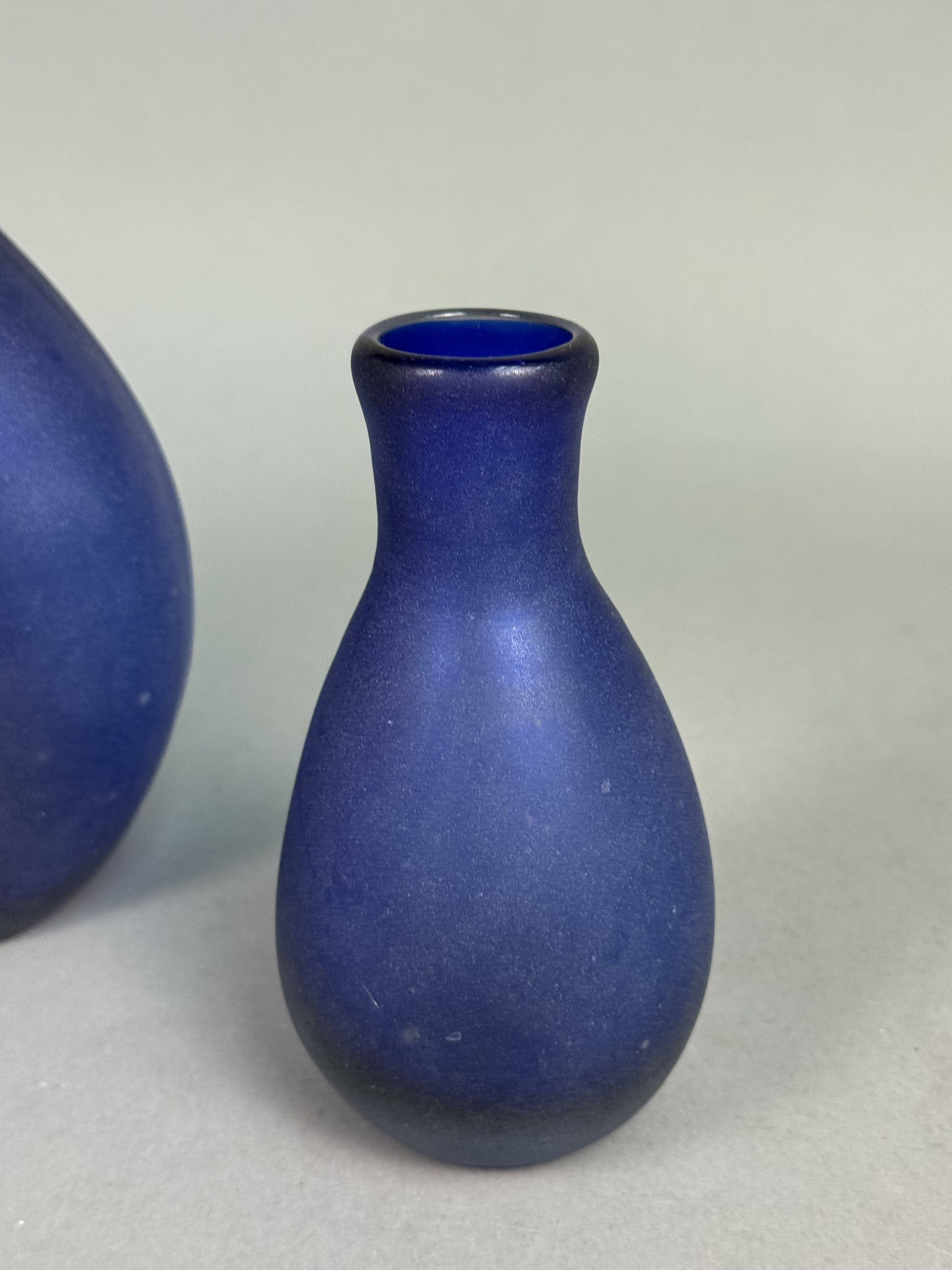 Trio of Cobalt Blue Satin Vases